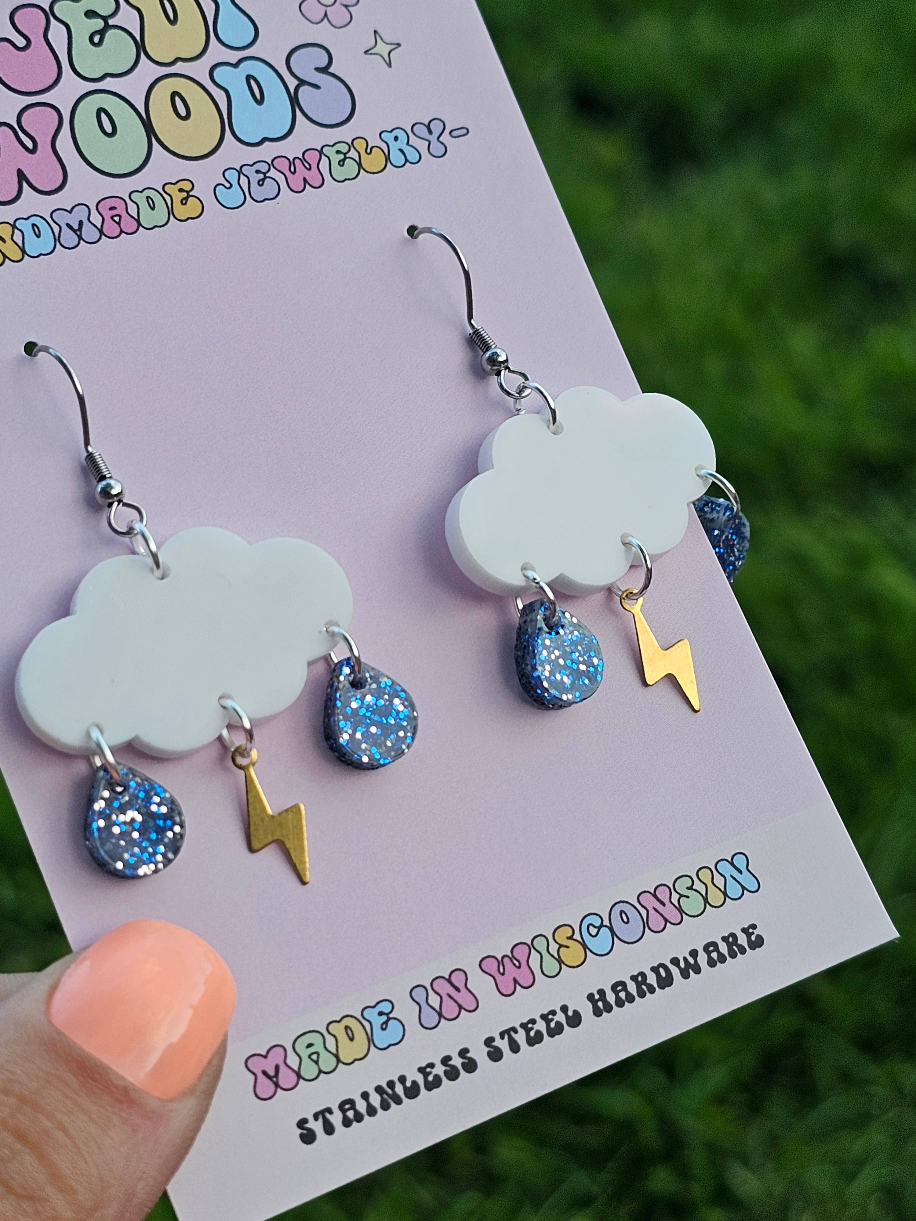Lightening and Rain Cloud Dangle Earrings