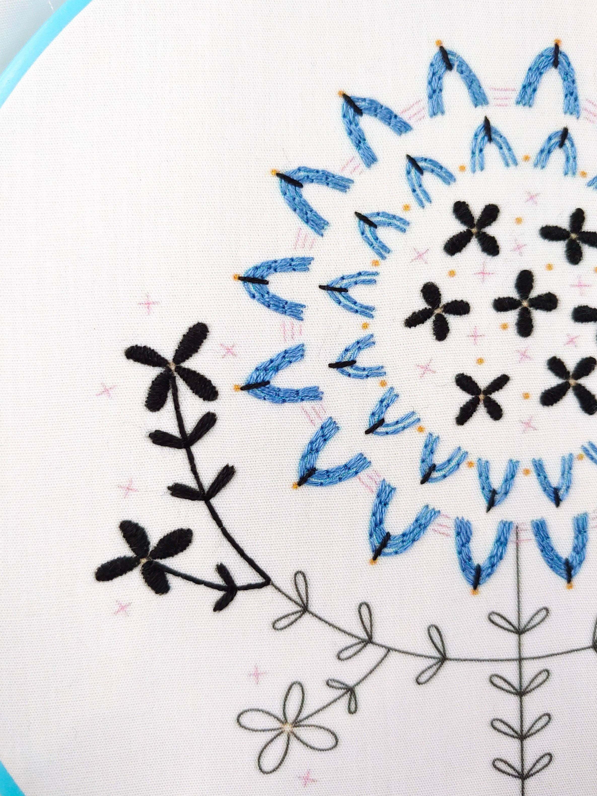 Cozy Blue Folk flower embroidery kit
