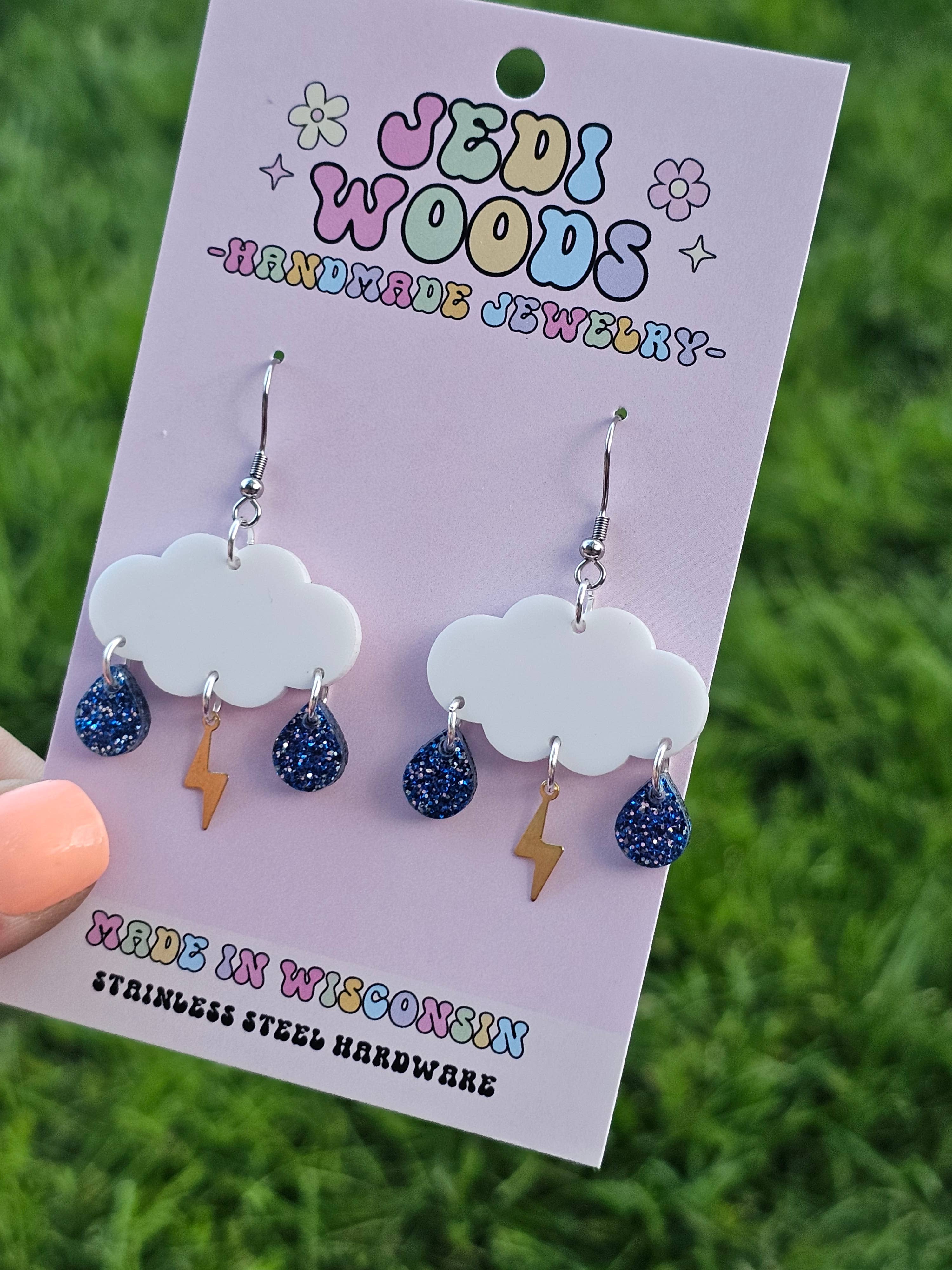Lightening and Rain Cloud Dangle Earrings
