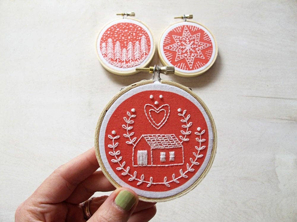 Cozy Blue Holiday ornaments embroidery kit