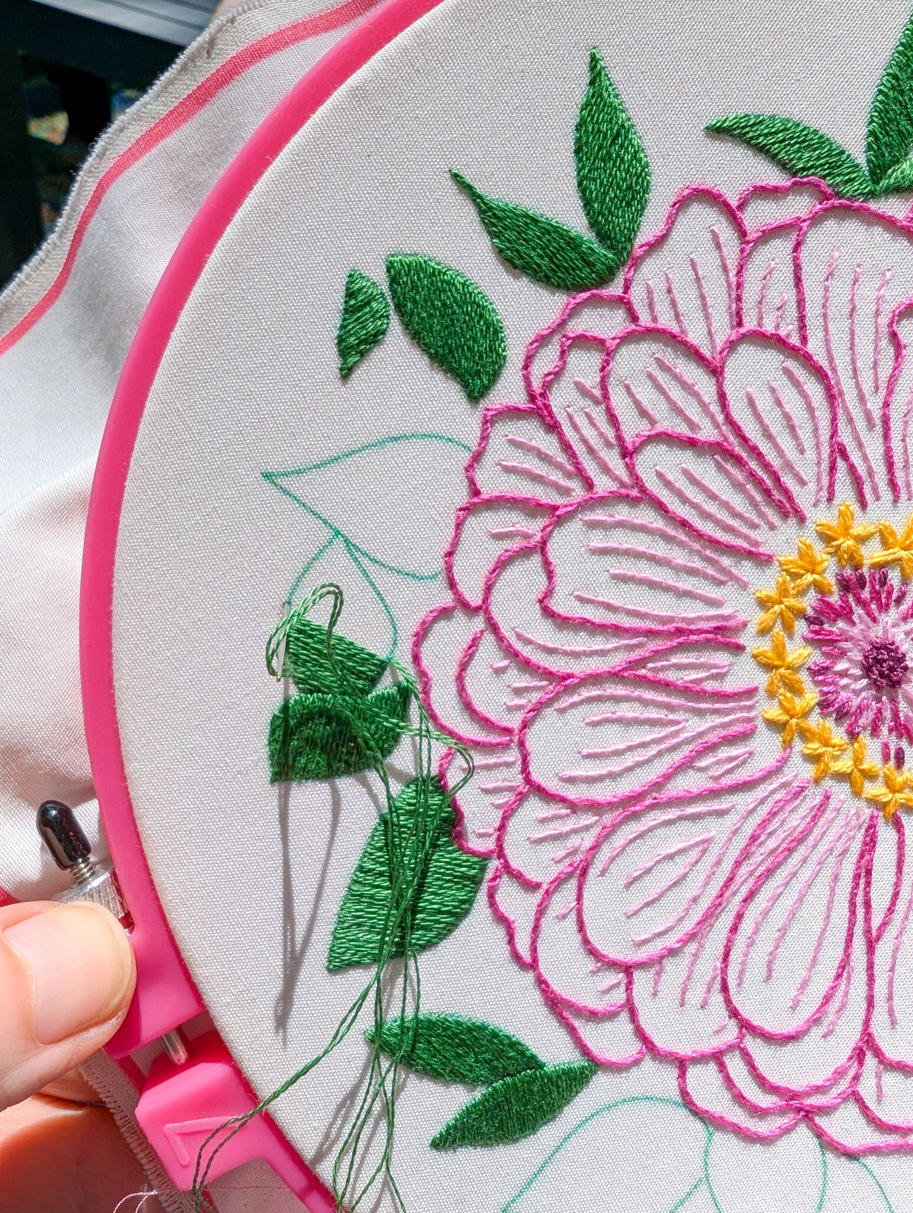 Cozy Blue Zinnians Embroidery Kit