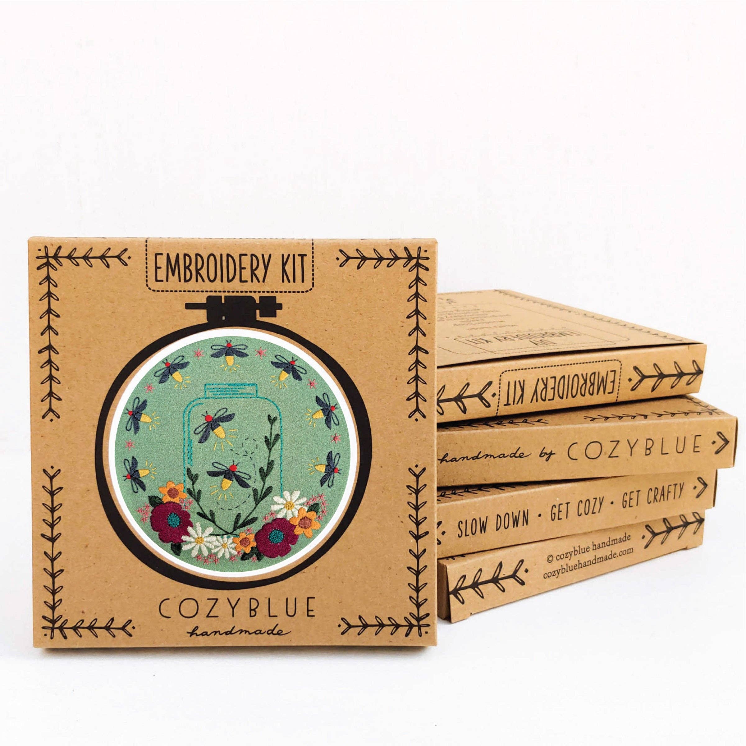 Cozy Blue Fireflies embroidery kit