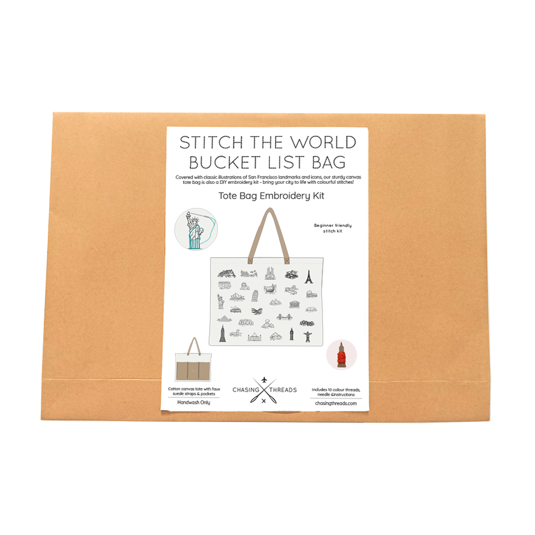 Stitch The World - Bucket List Tote Bag Embroidery Kit