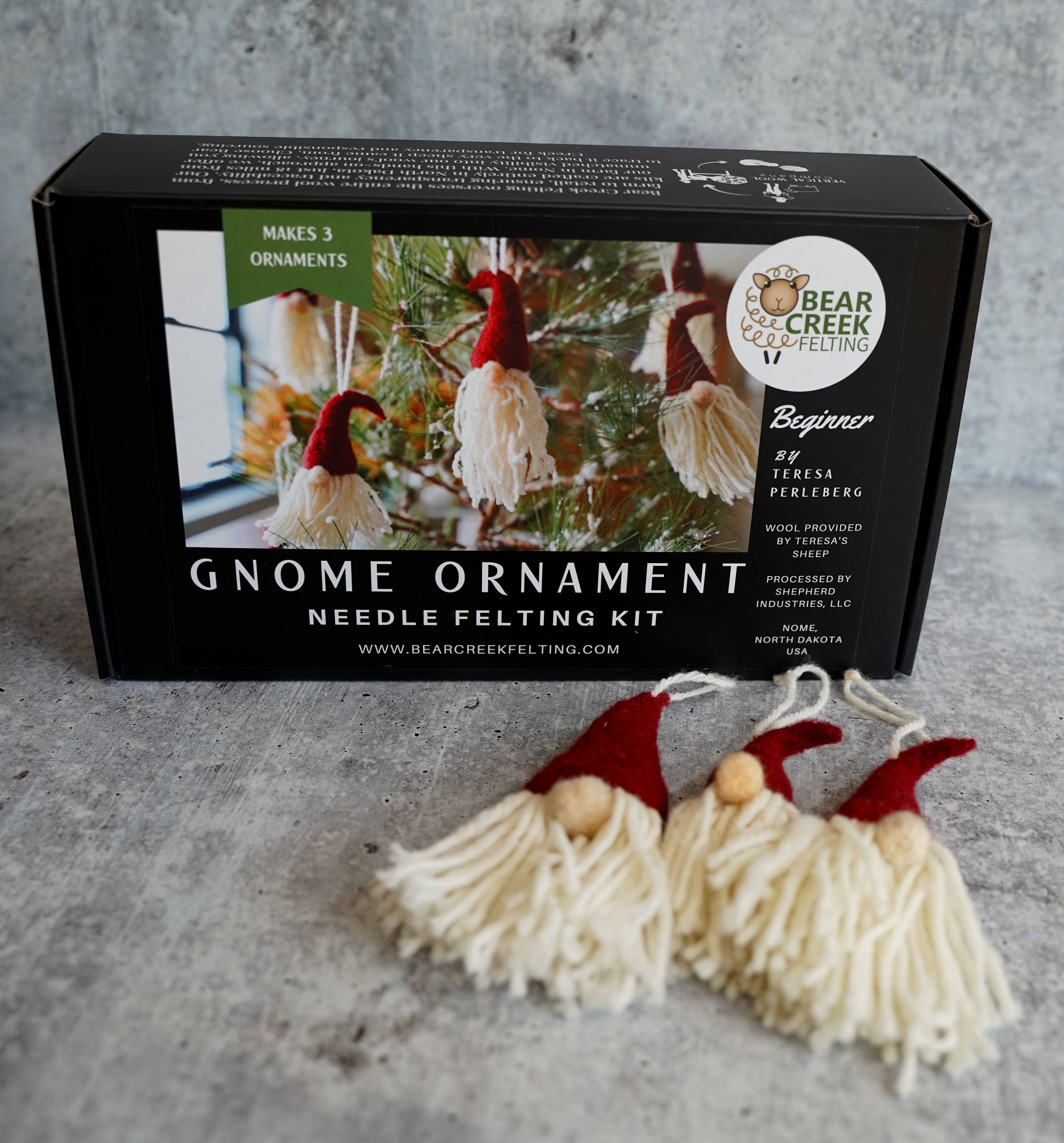 Gnome Ornaments Needle Felting Kit (makes 3 ornaments)