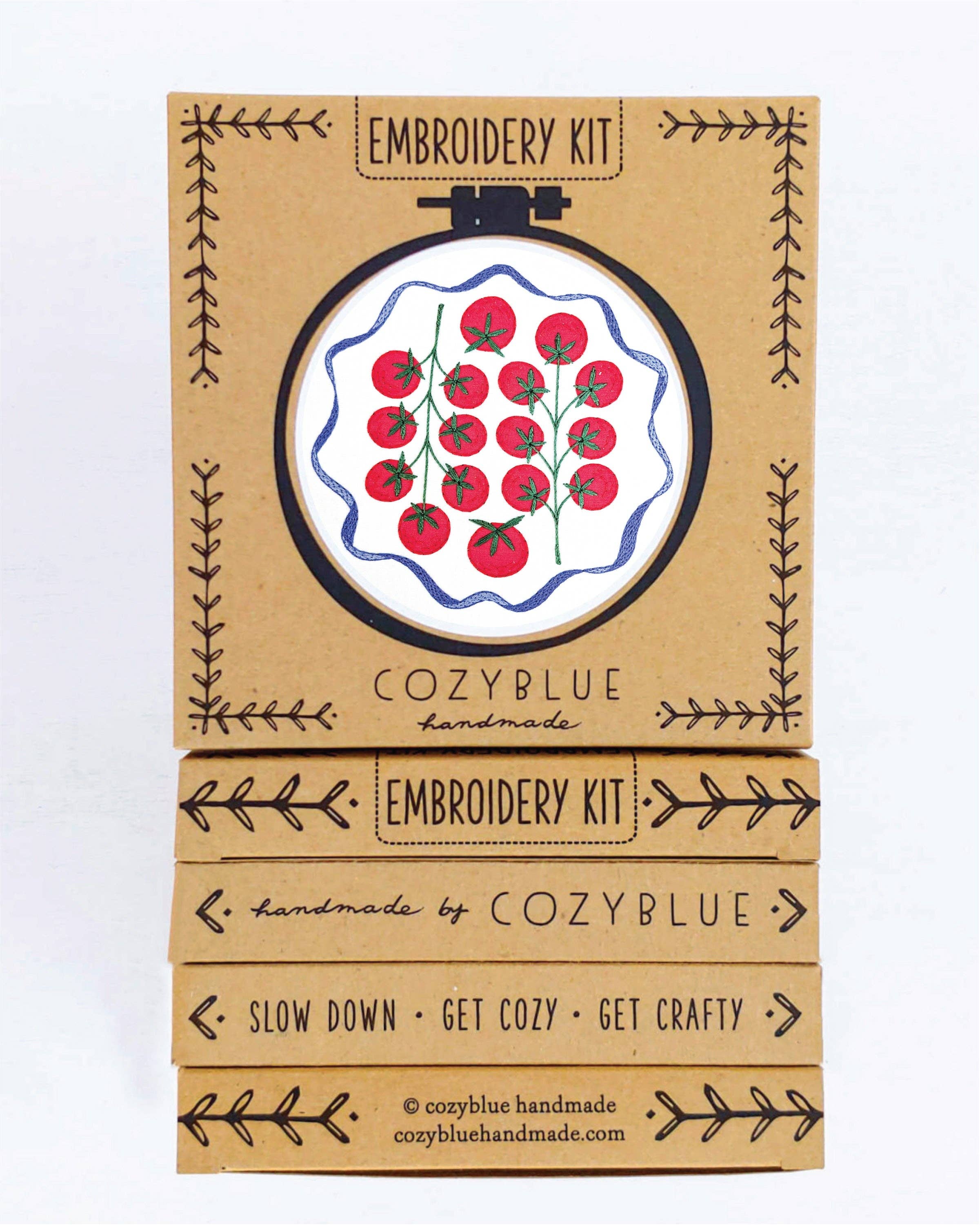 Cozy Blue Tomatoes embroidery kit