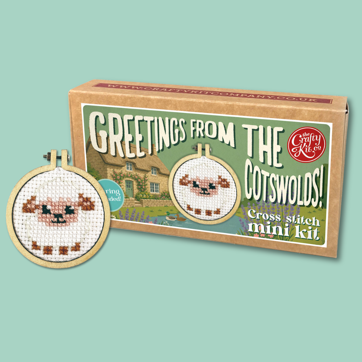 Greetings from Cotswolds! (Sheep) Matchbox Cross Stitch Kit