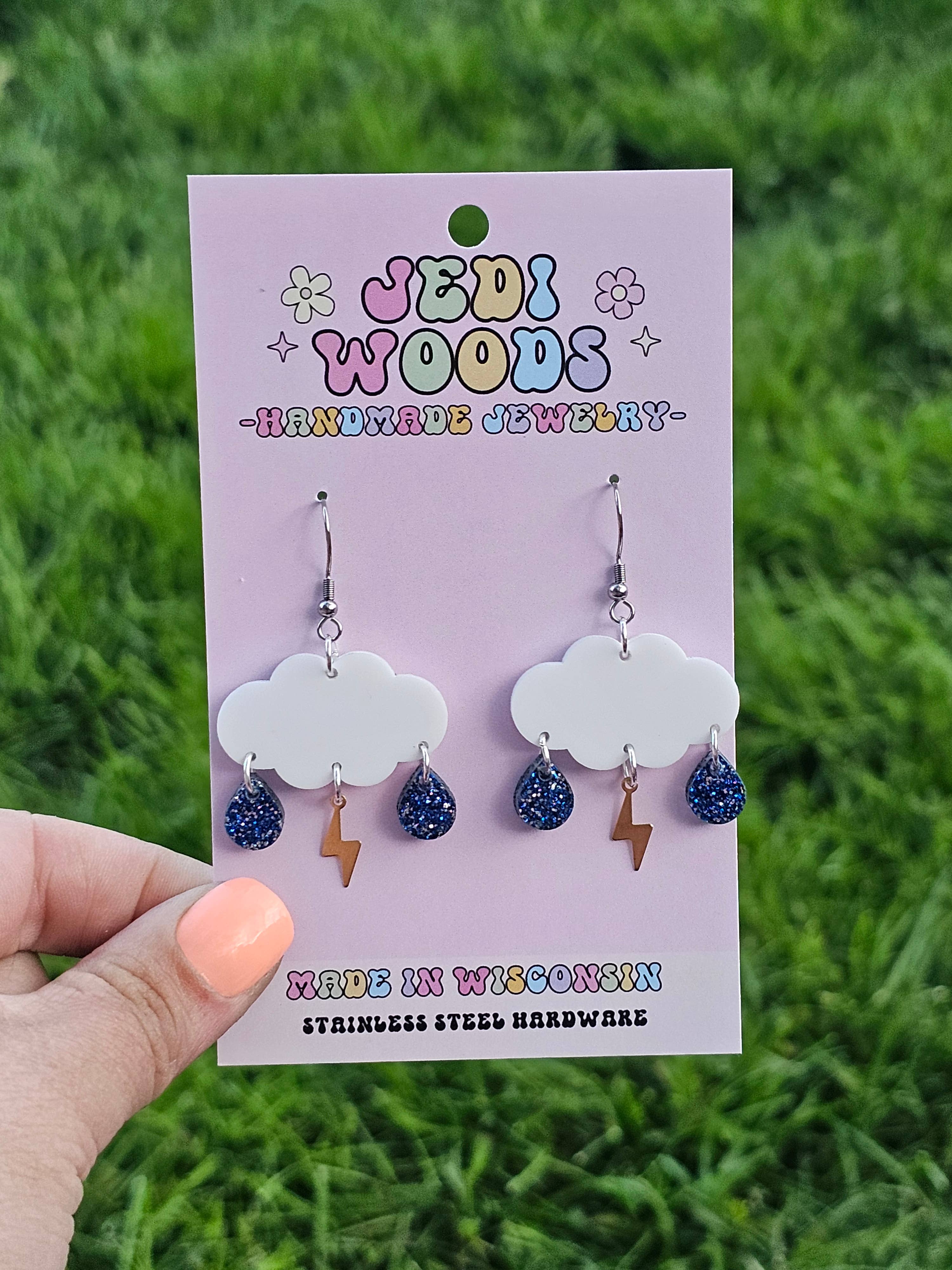 Lightening and Rain Cloud Dangle Earrings