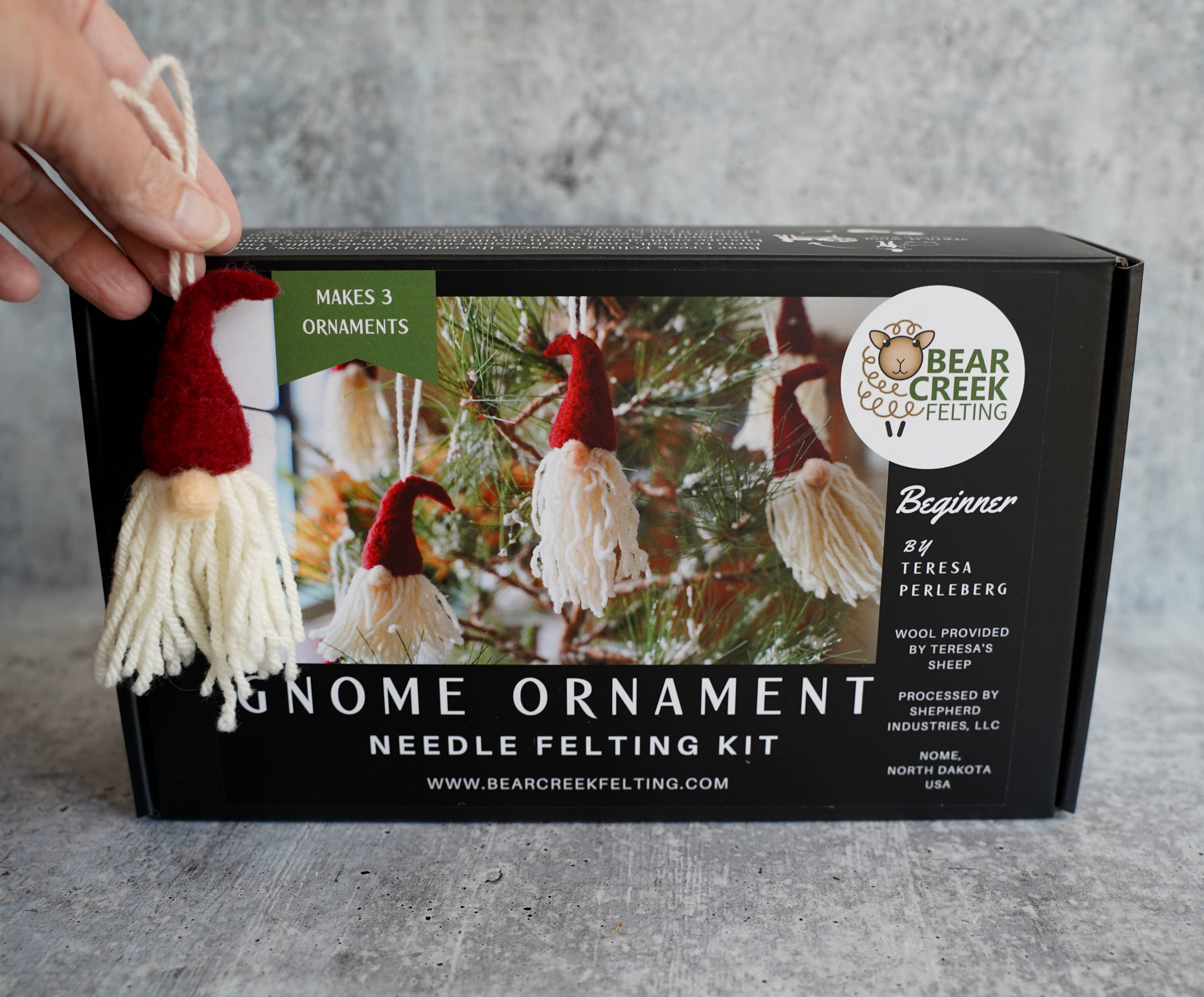 Gnome Ornaments Needle Felting Kit (makes 3 ornaments)