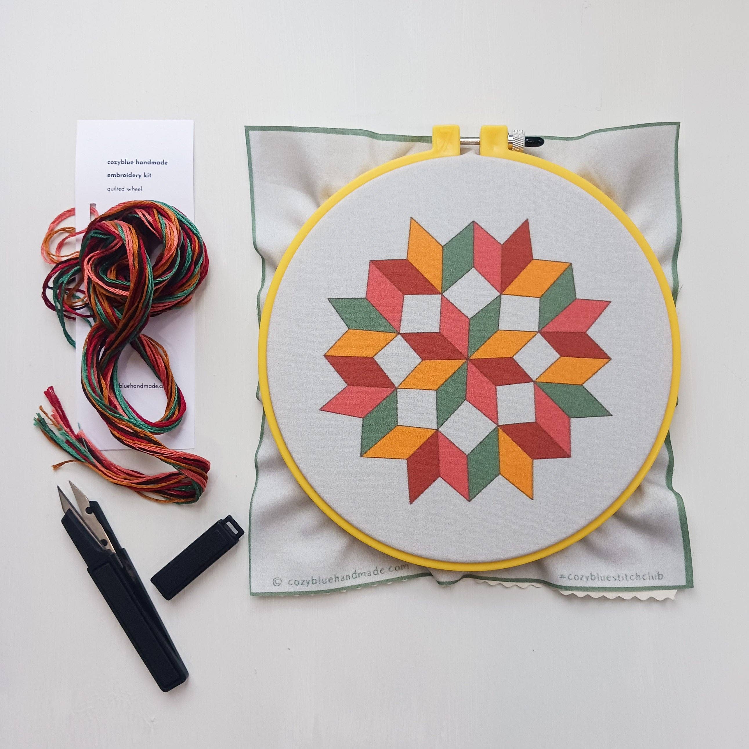 Cozy Blue Quilted wheel embroidery kit