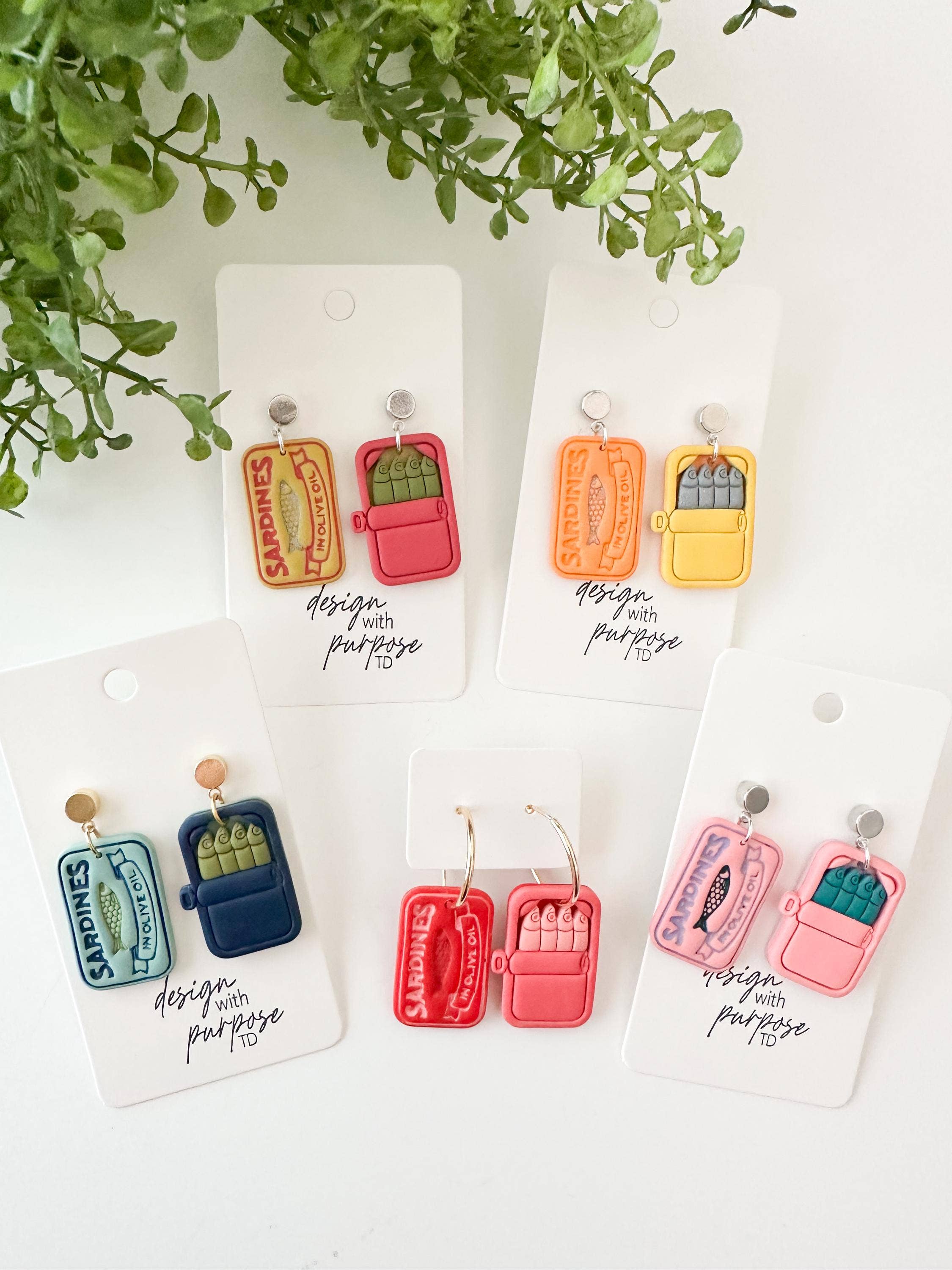 Sardine Can Clay Dangle Statement Earrings