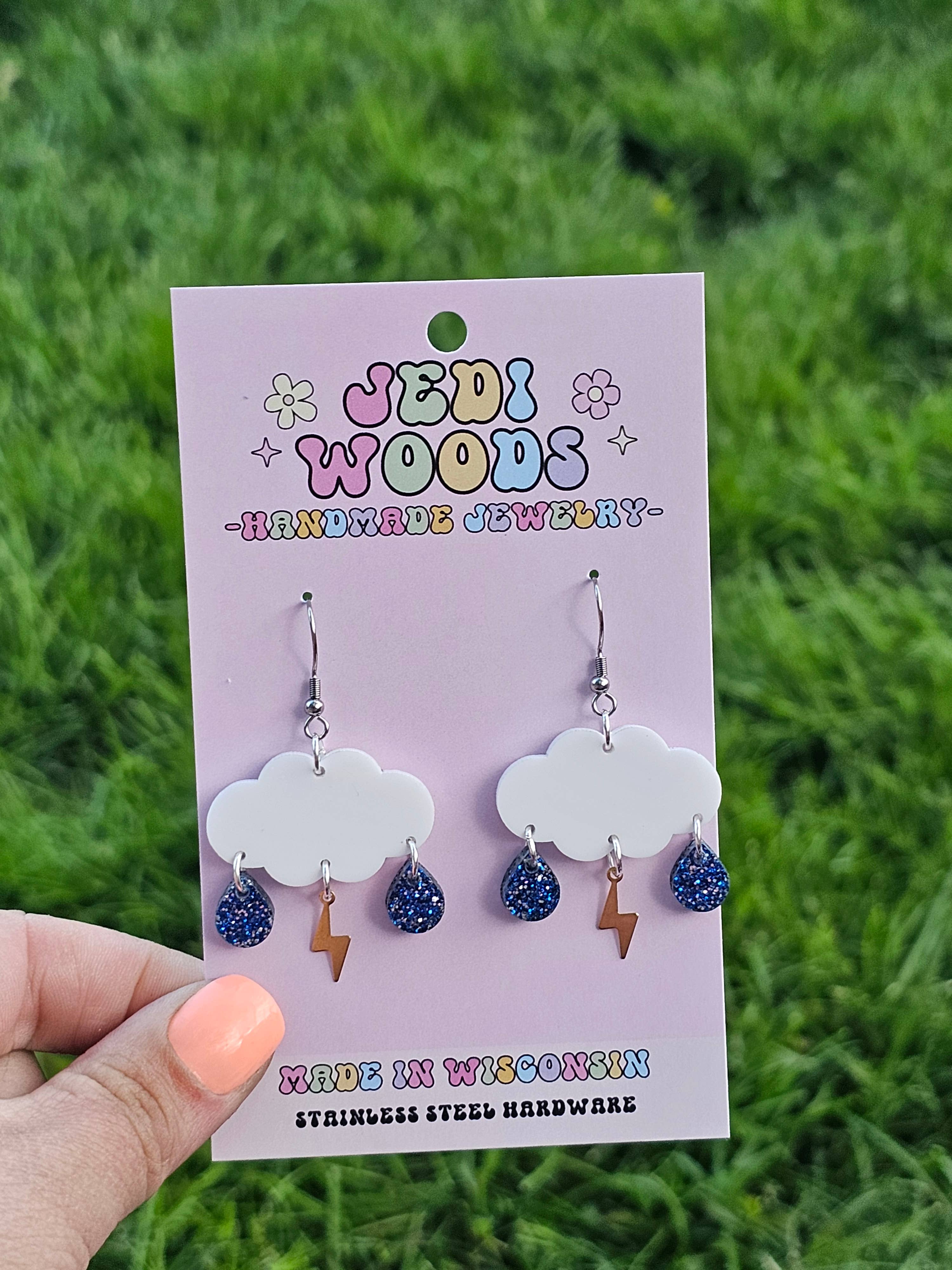 Lightening and Rain Cloud Dangle Earrings