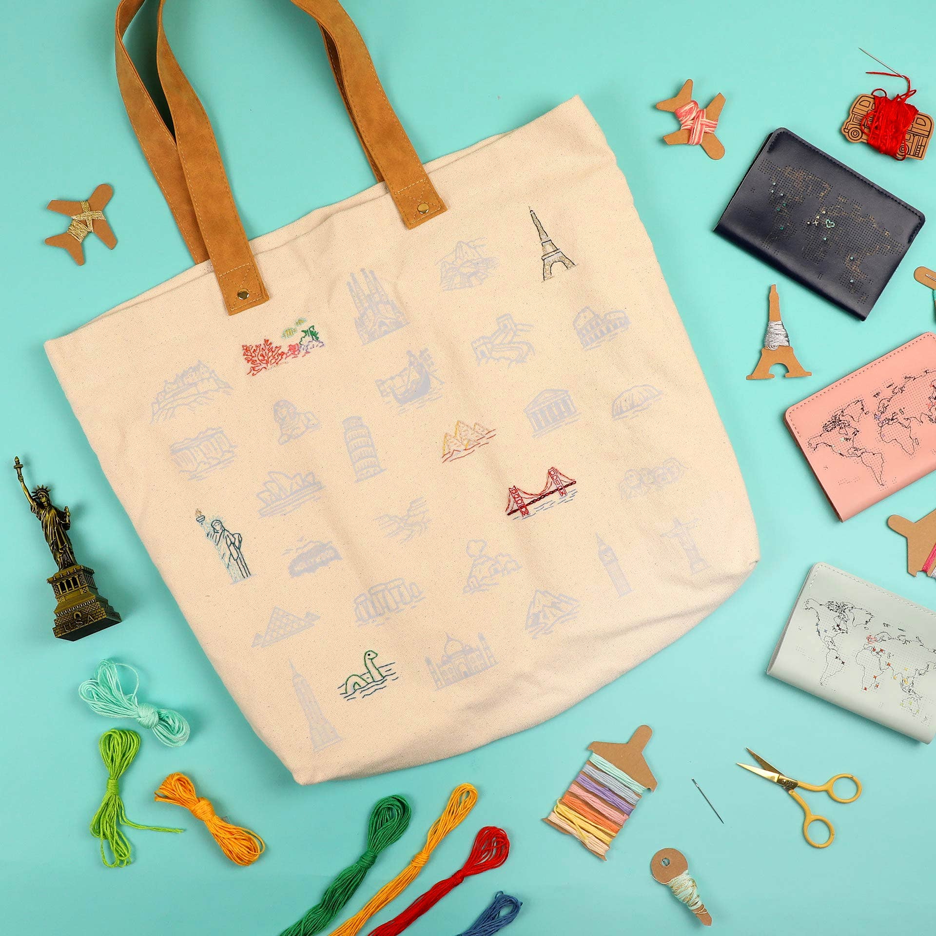 Stitch The World - Bucket List Tote Bag Embroidery Kit