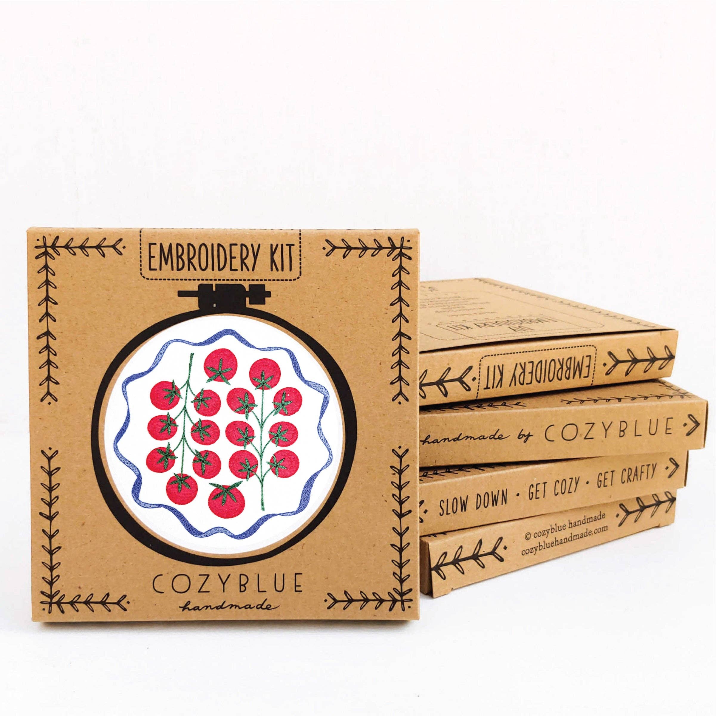 Cozy Blue Tomatoes embroidery kit