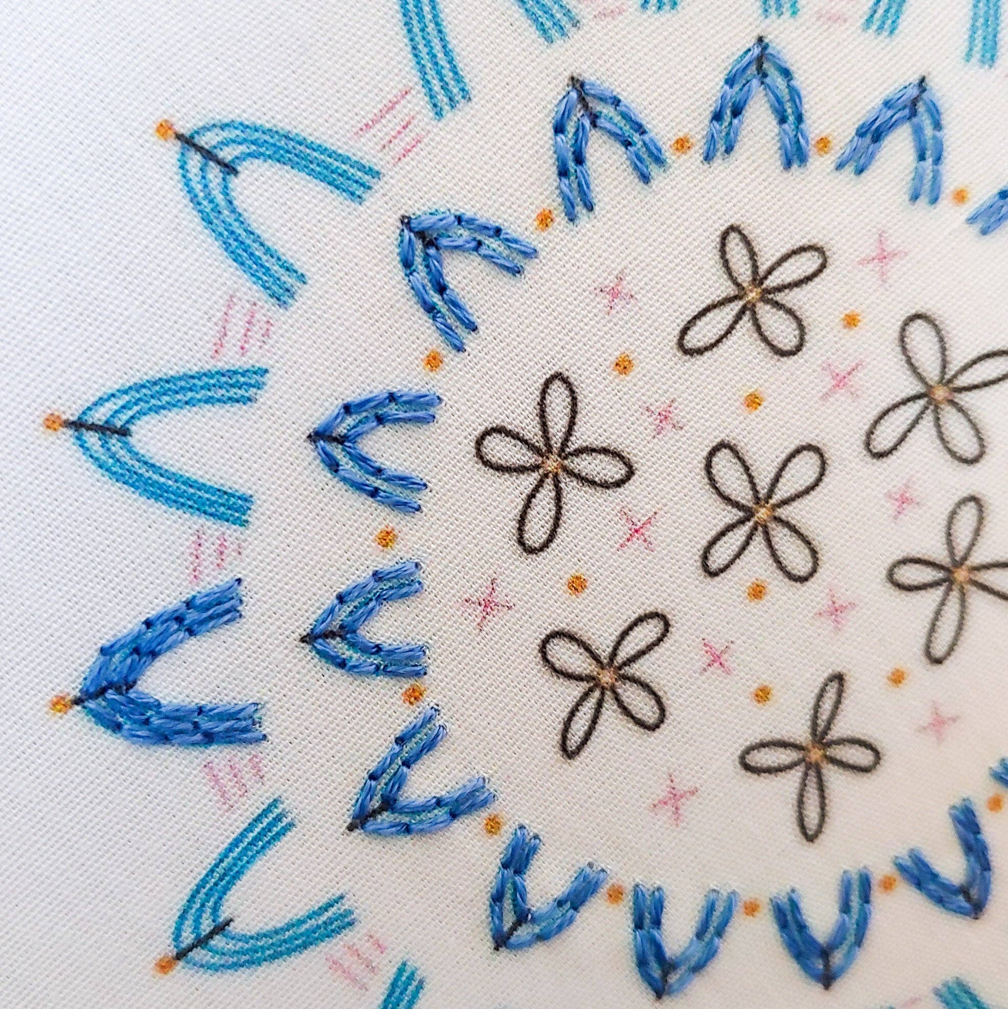 Cozy Blue Folk flower embroidery kit