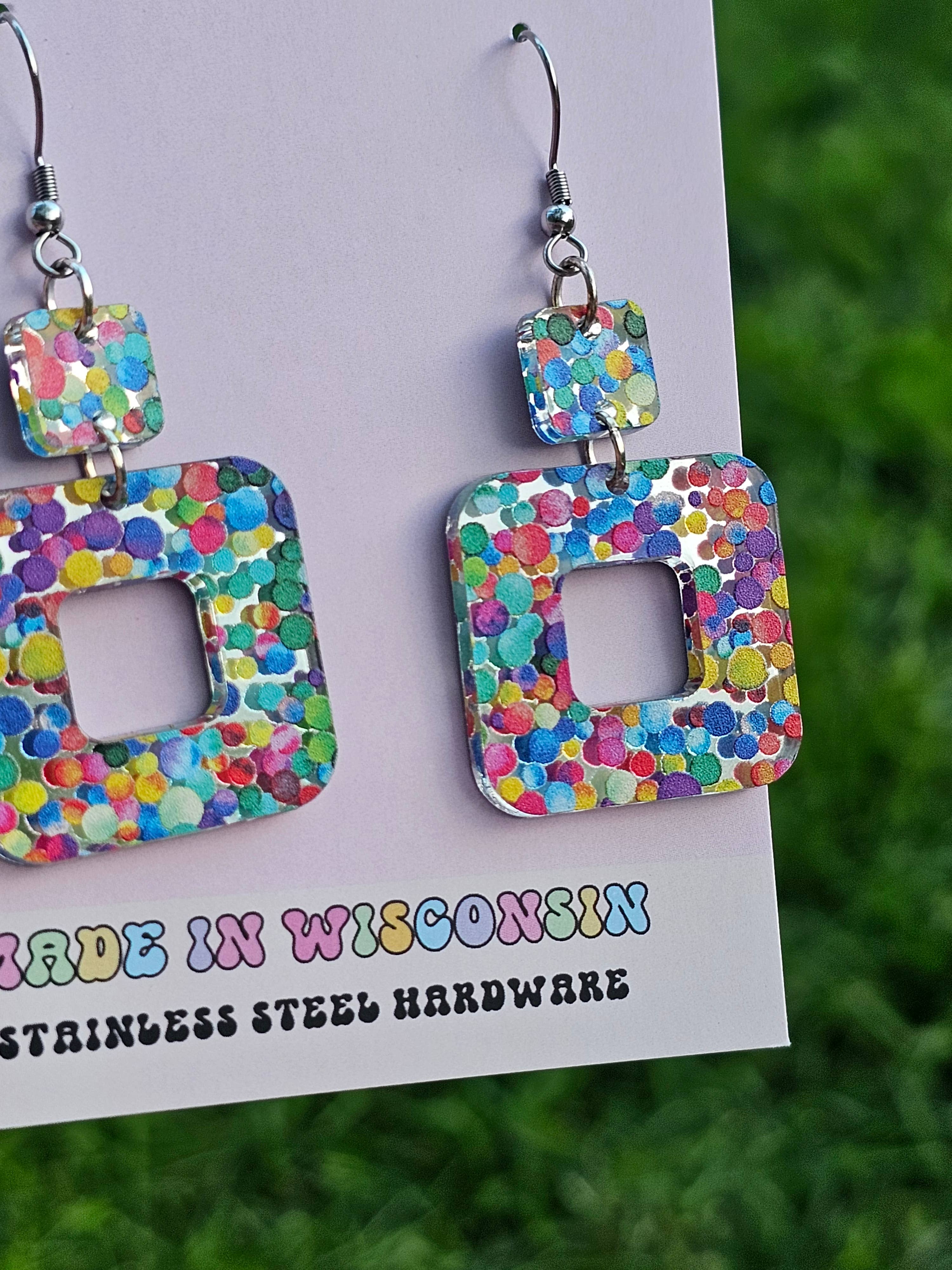 Bubblegum Confetti Double Square Earrings