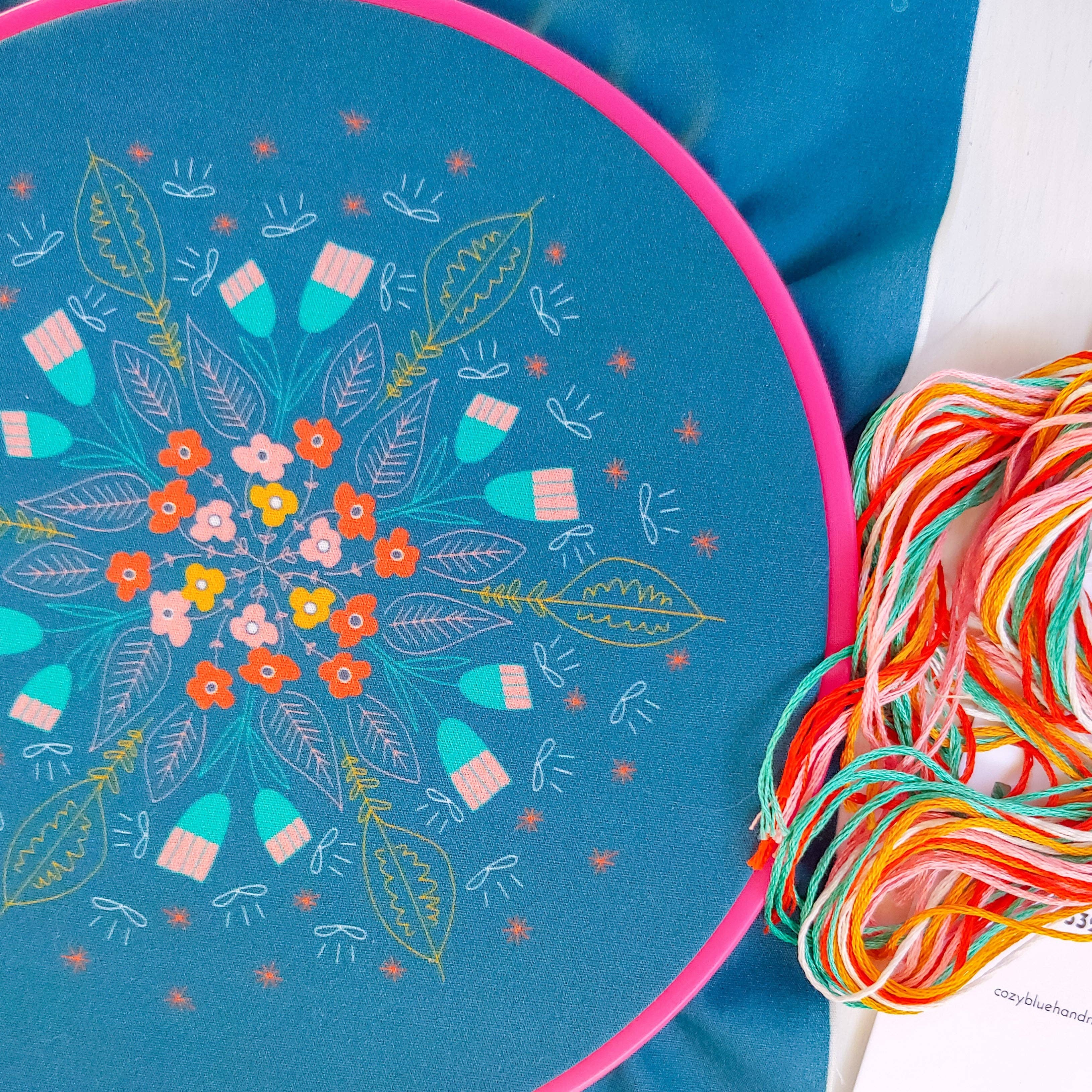 Cozy Blue Floral burst embroidery kit