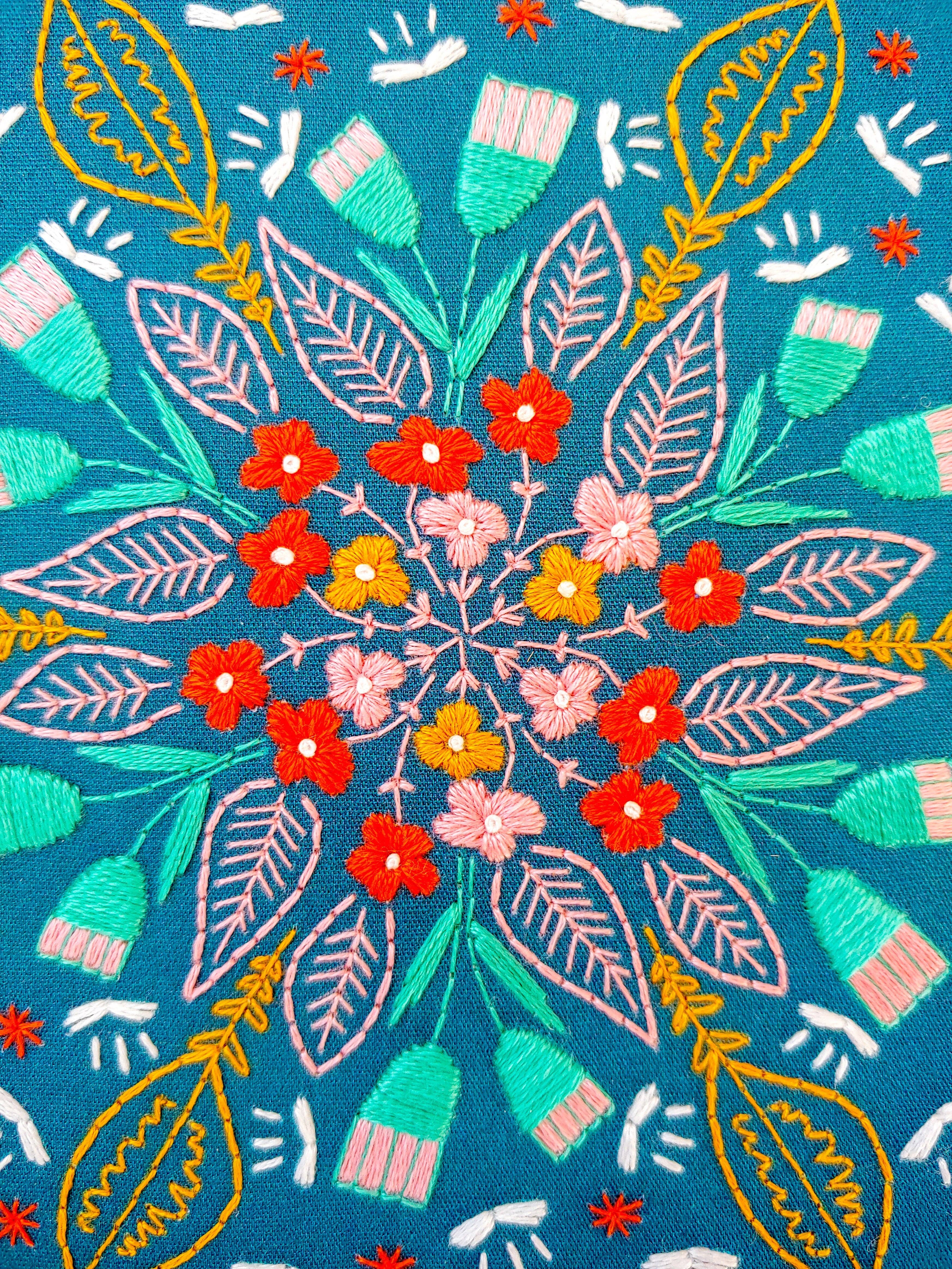 Cozy Blue Floral burst embroidery kit