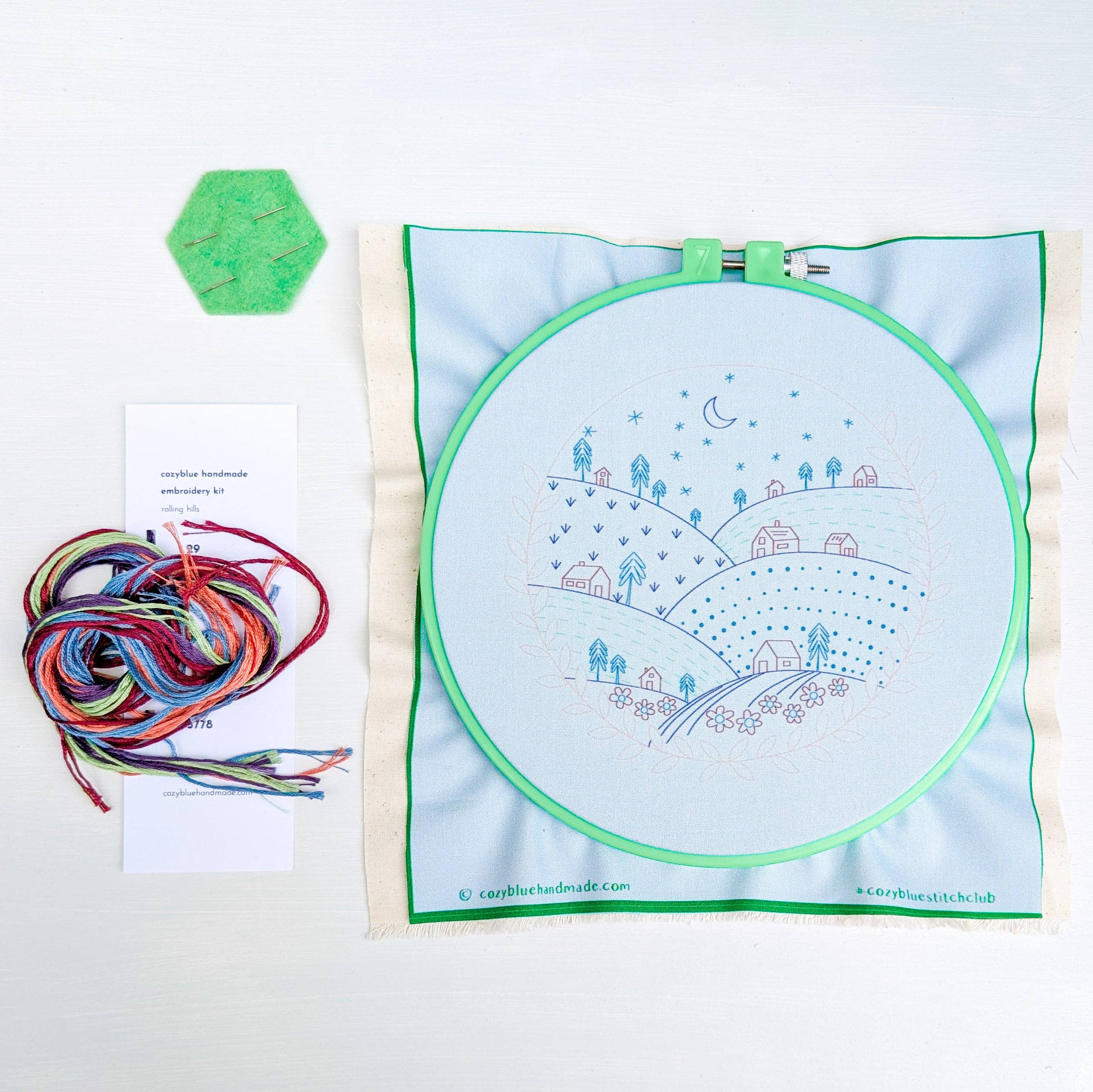 Cozy Blue Rolling hills embroidery kit