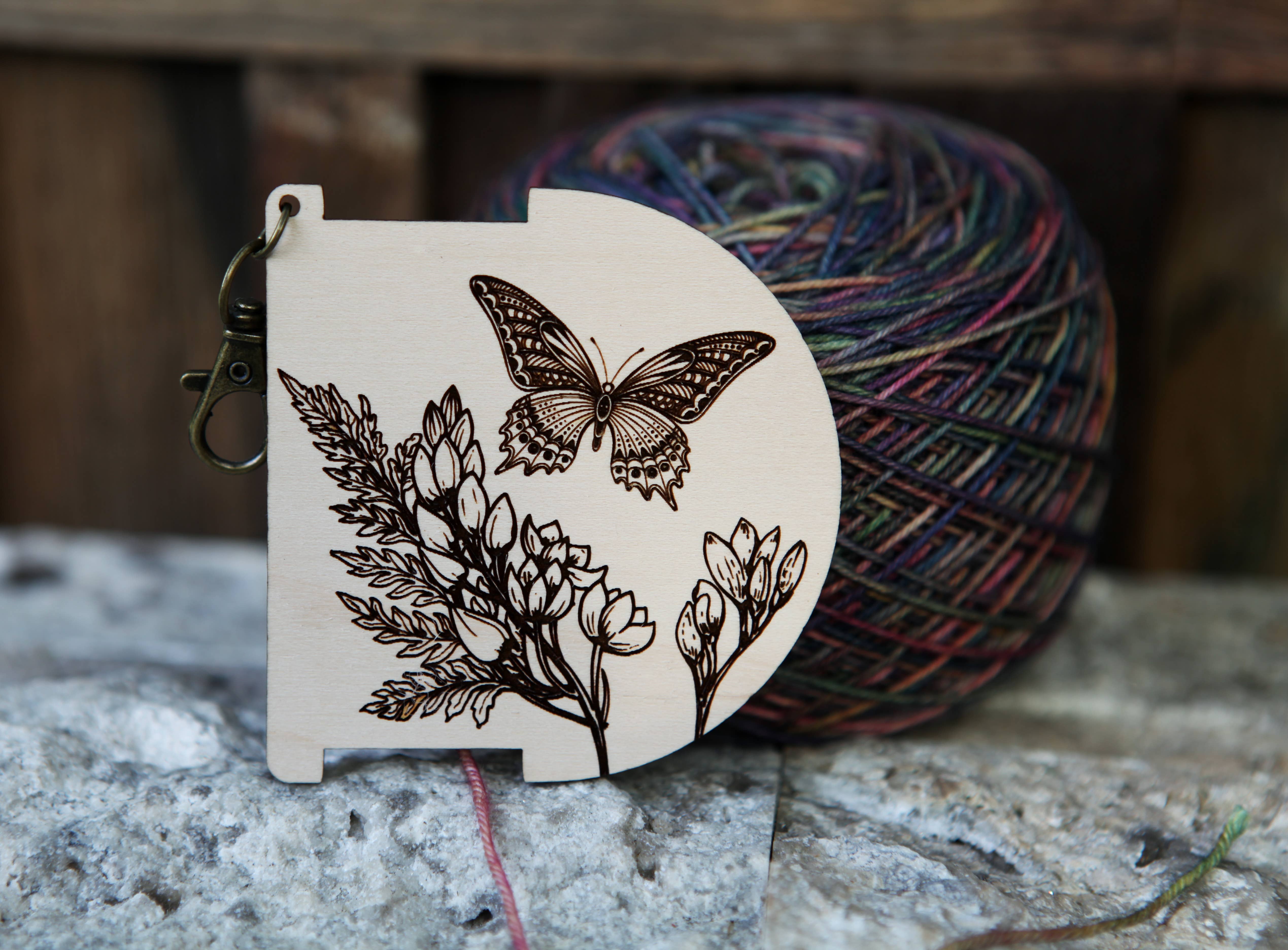 Butterfly and flowers Yarn WPI Ruler & Twist Angle Gauge