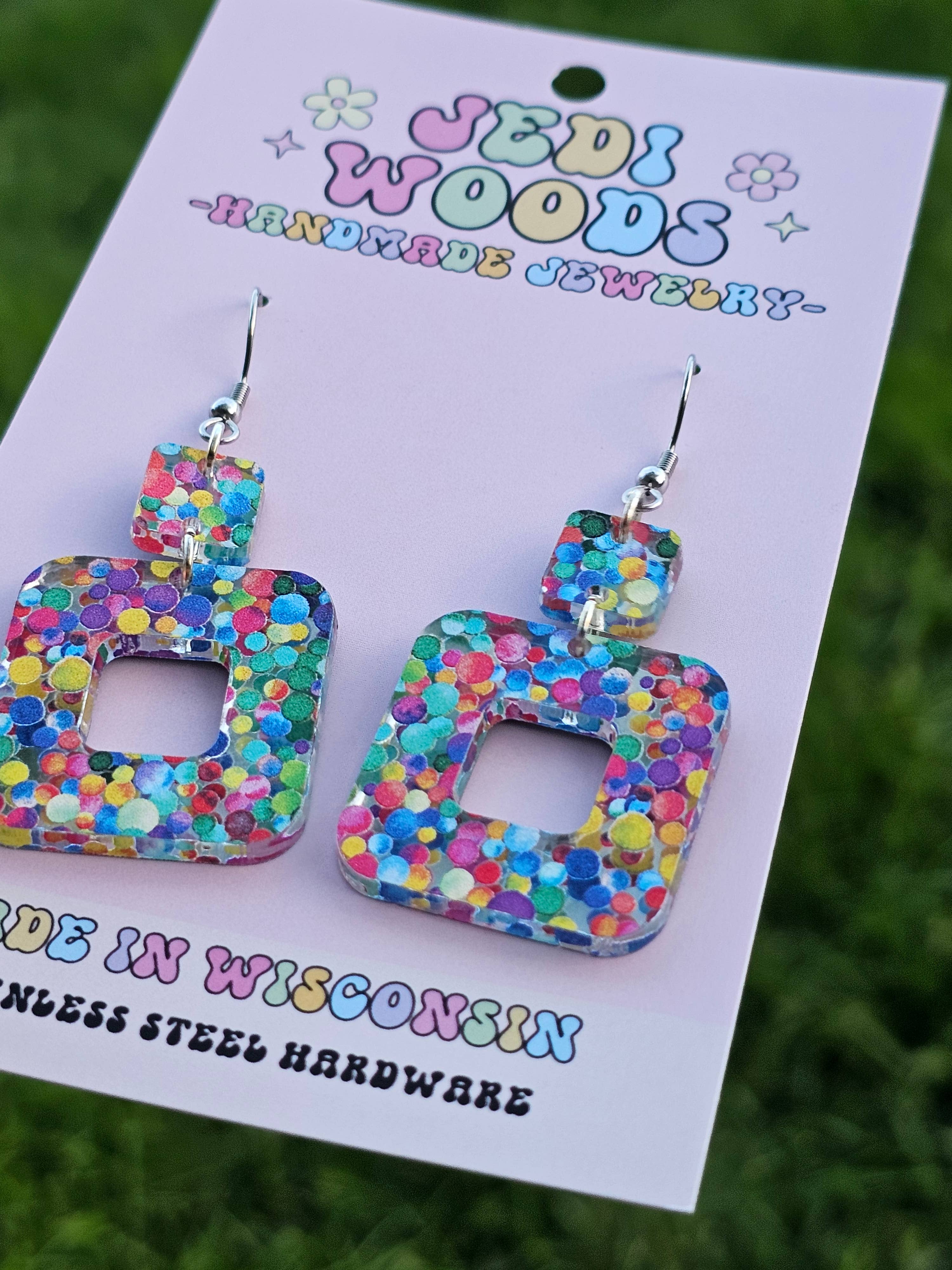 Bubblegum Confetti Double Square Earrings