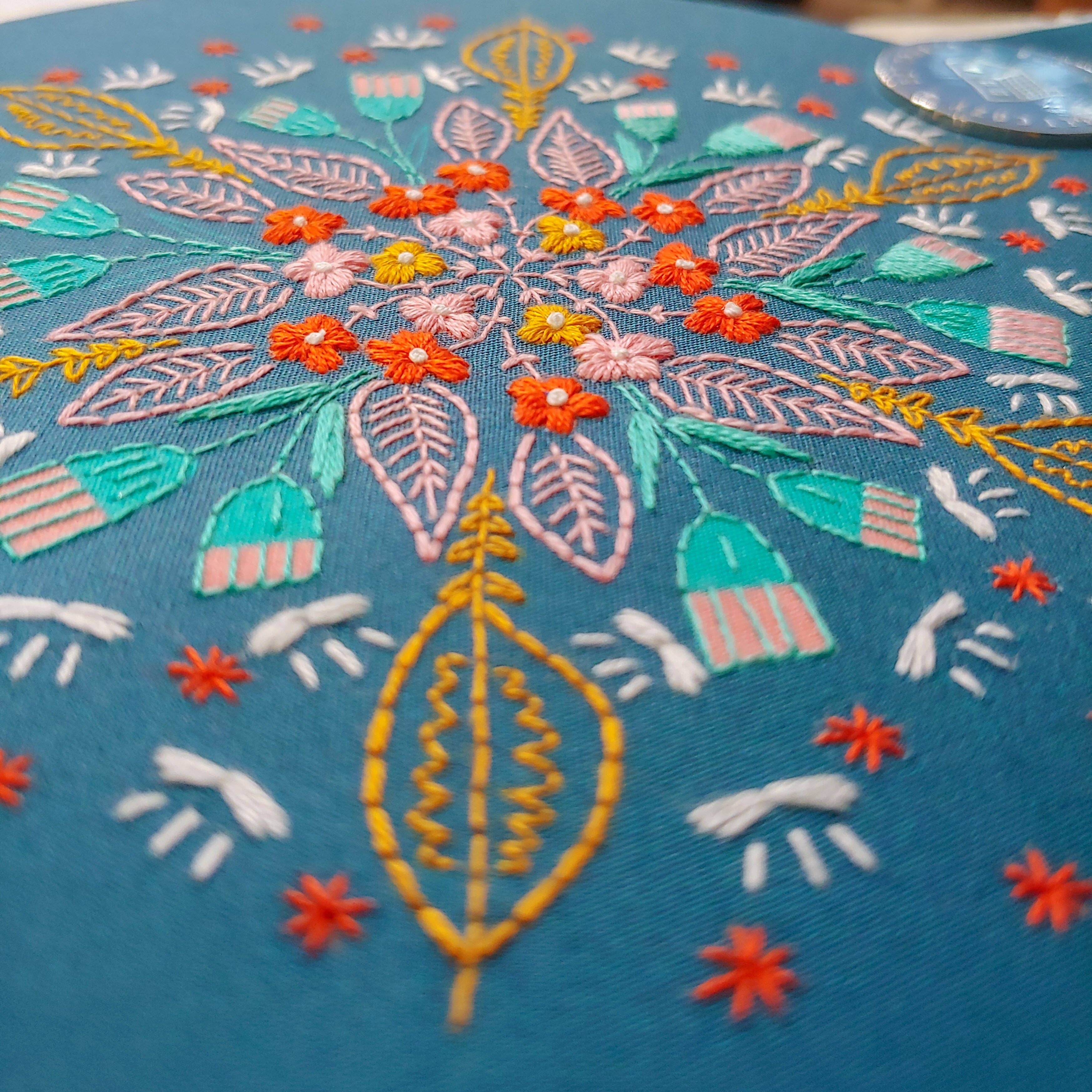Cozy Blue Floral burst embroidery kit