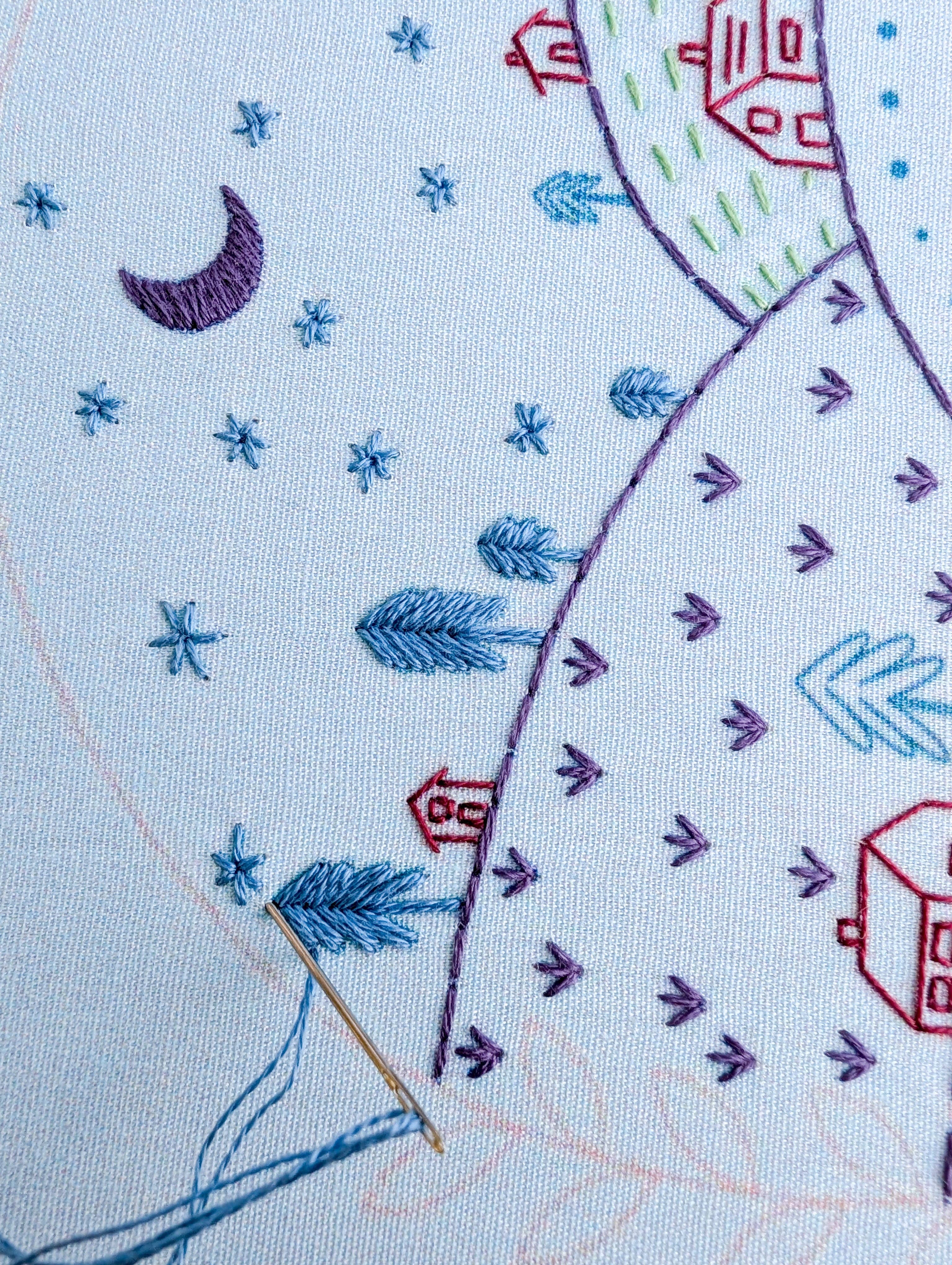 Cozy Blue Rolling hills embroidery kit