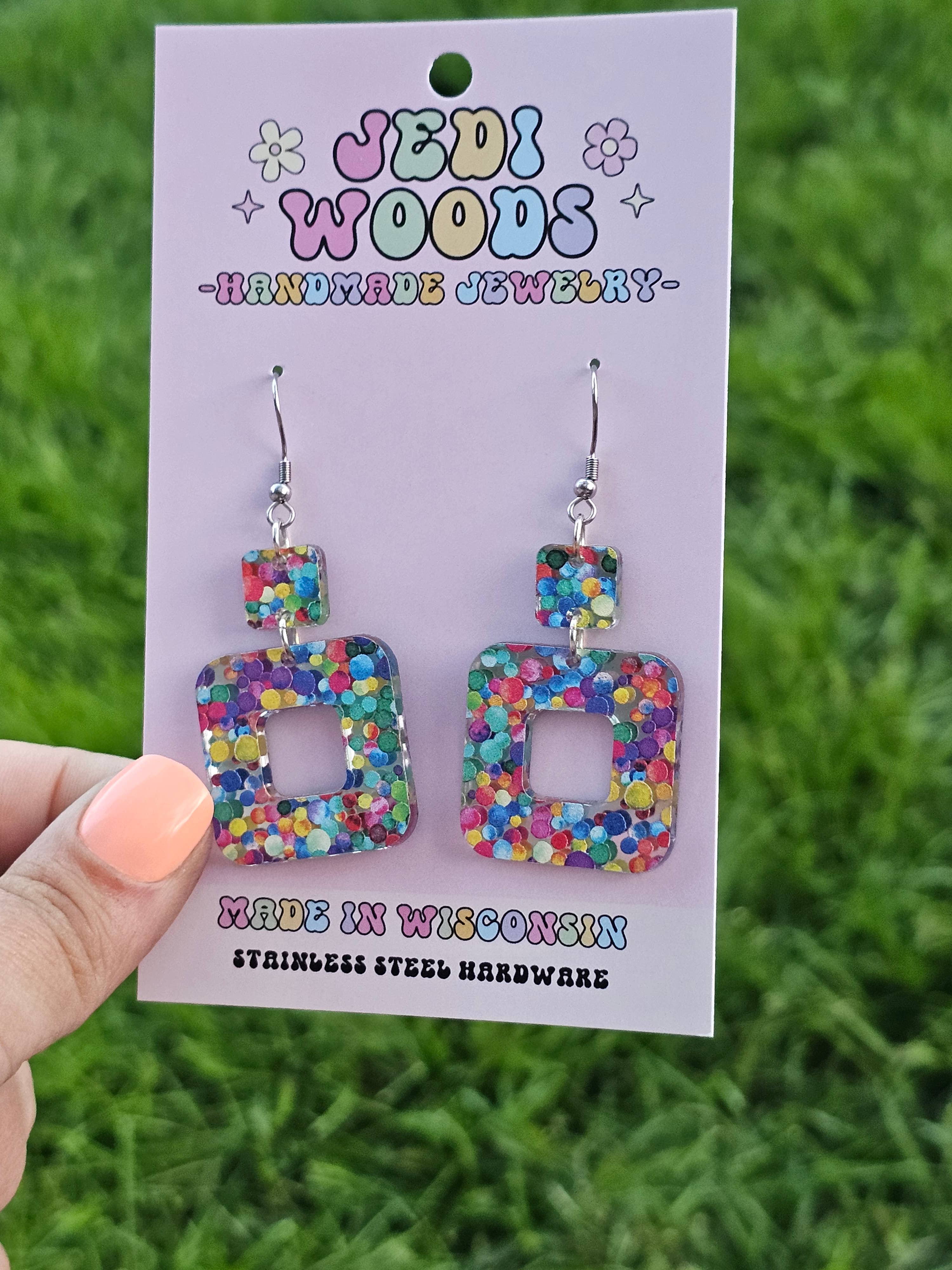 Bubblegum Confetti Double Square Earrings