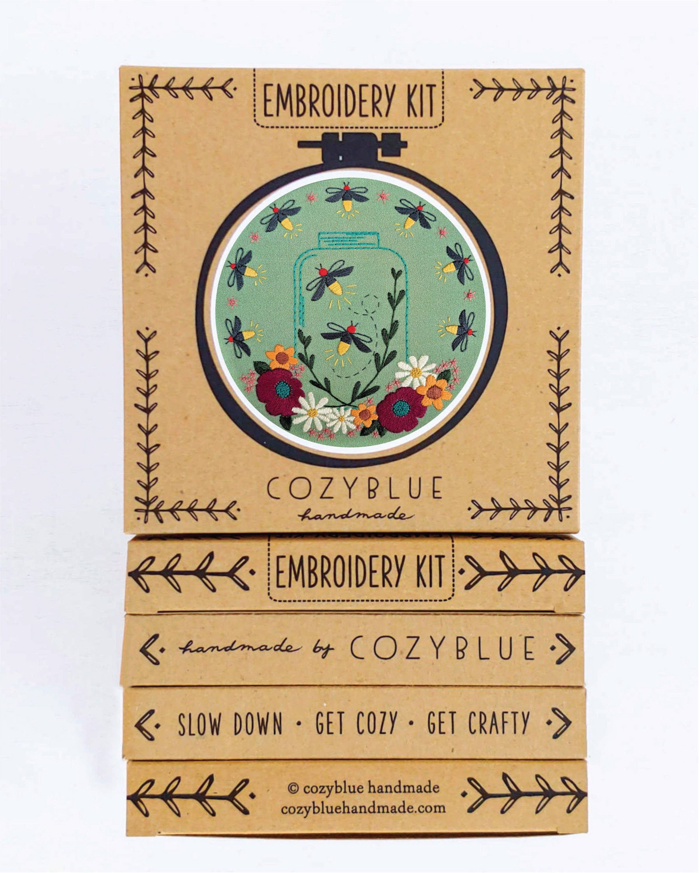 Cozy Blue Fireflies embroidery kit
