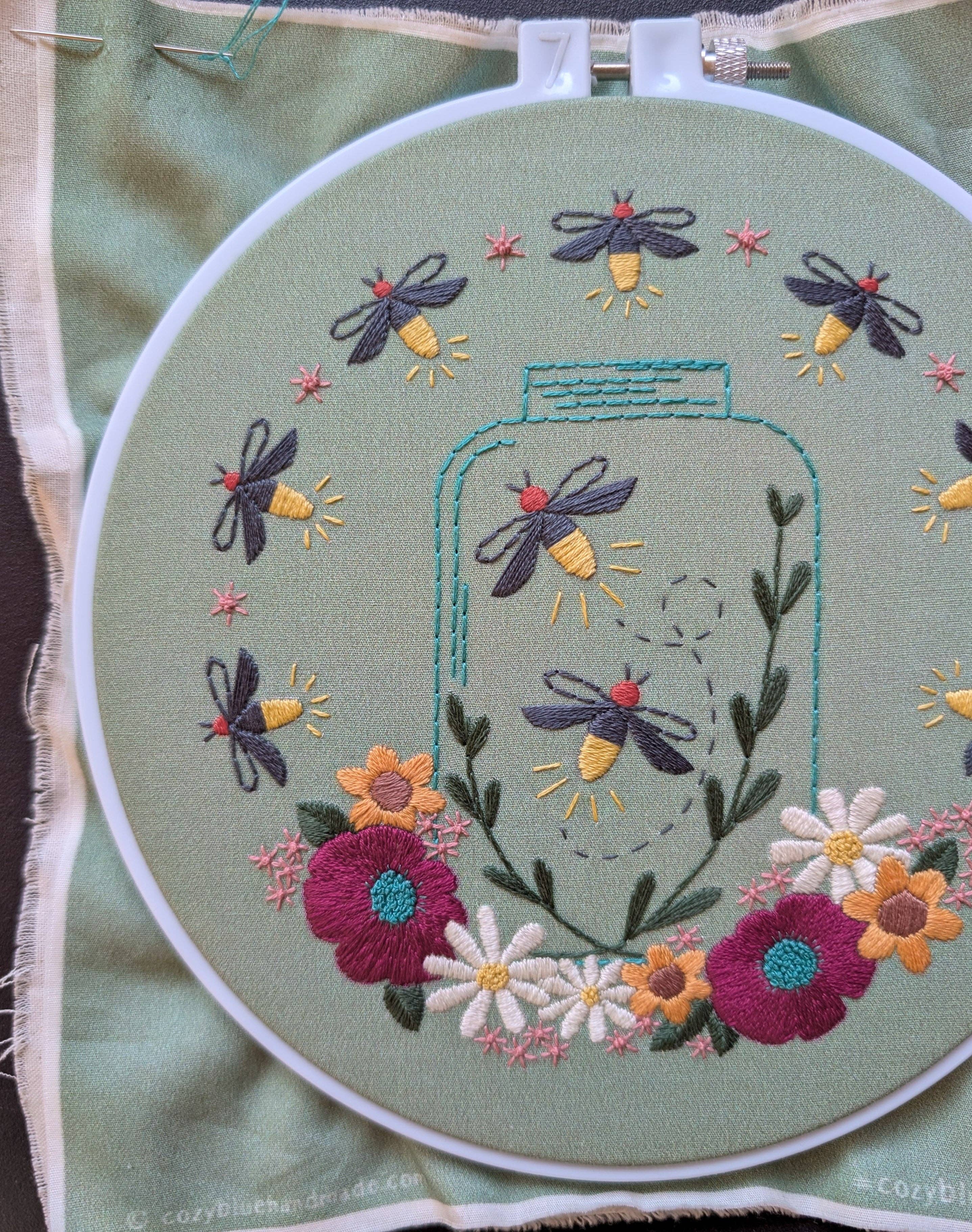 Cozy Blue Fireflies embroidery kit
