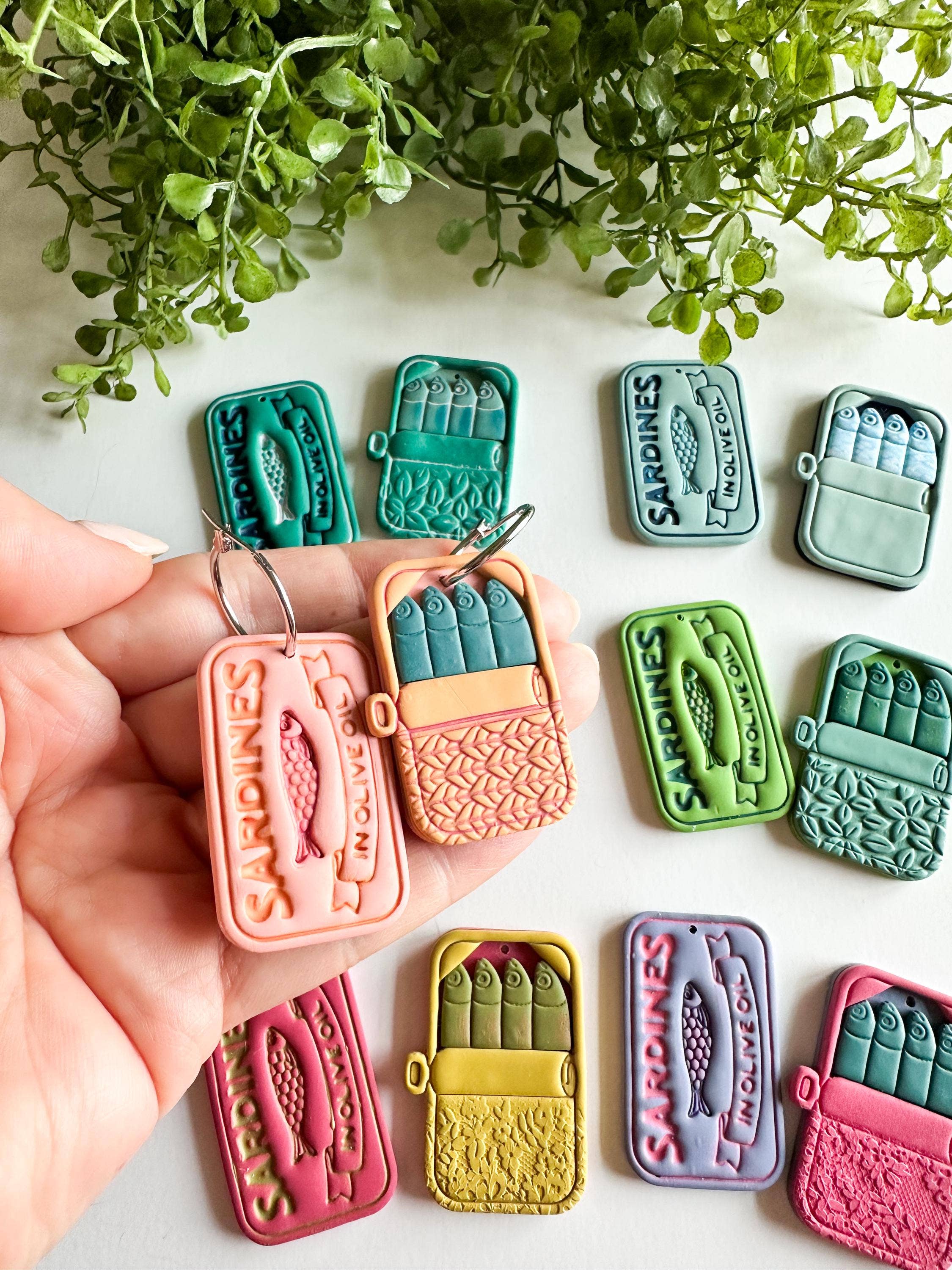 Sardine Can Clay Dangle Statement Earrings