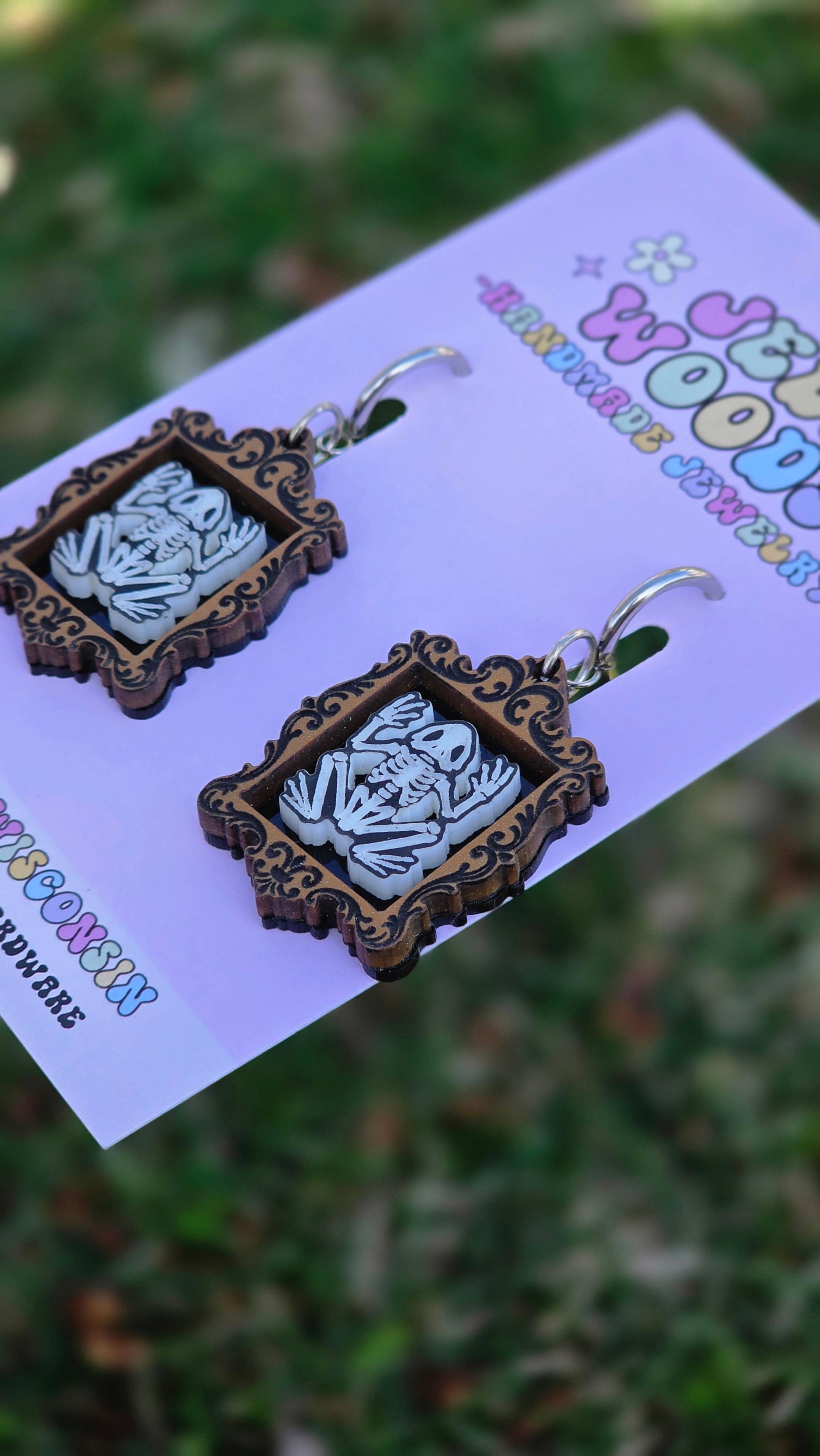 Frog Skeleton Spooky Frame Earrings
