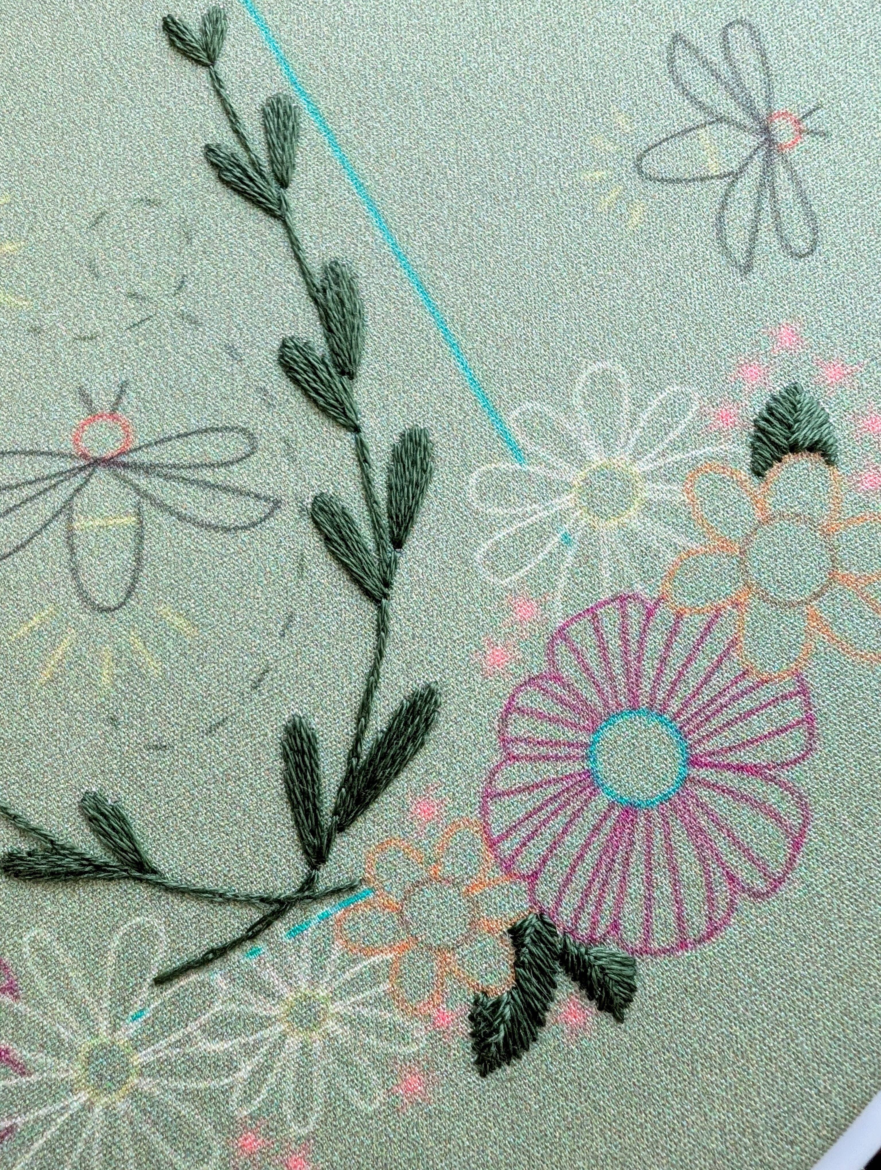 Cozy Blue Fireflies embroidery kit