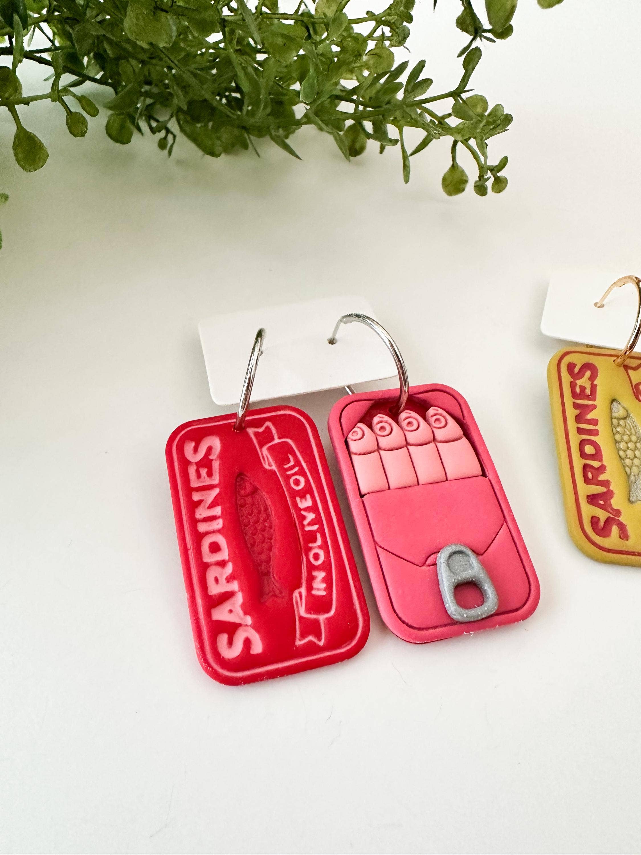 Sardine Can Clay Dangle Statement Earrings