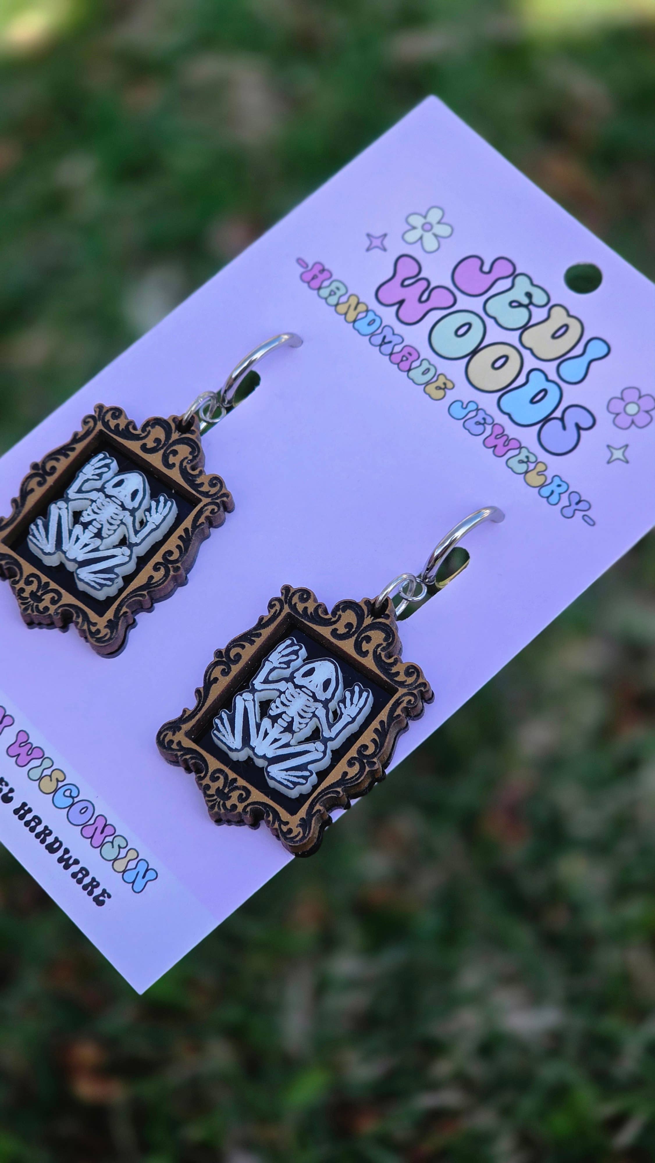 Frog Skeleton Spooky Frame Earrings