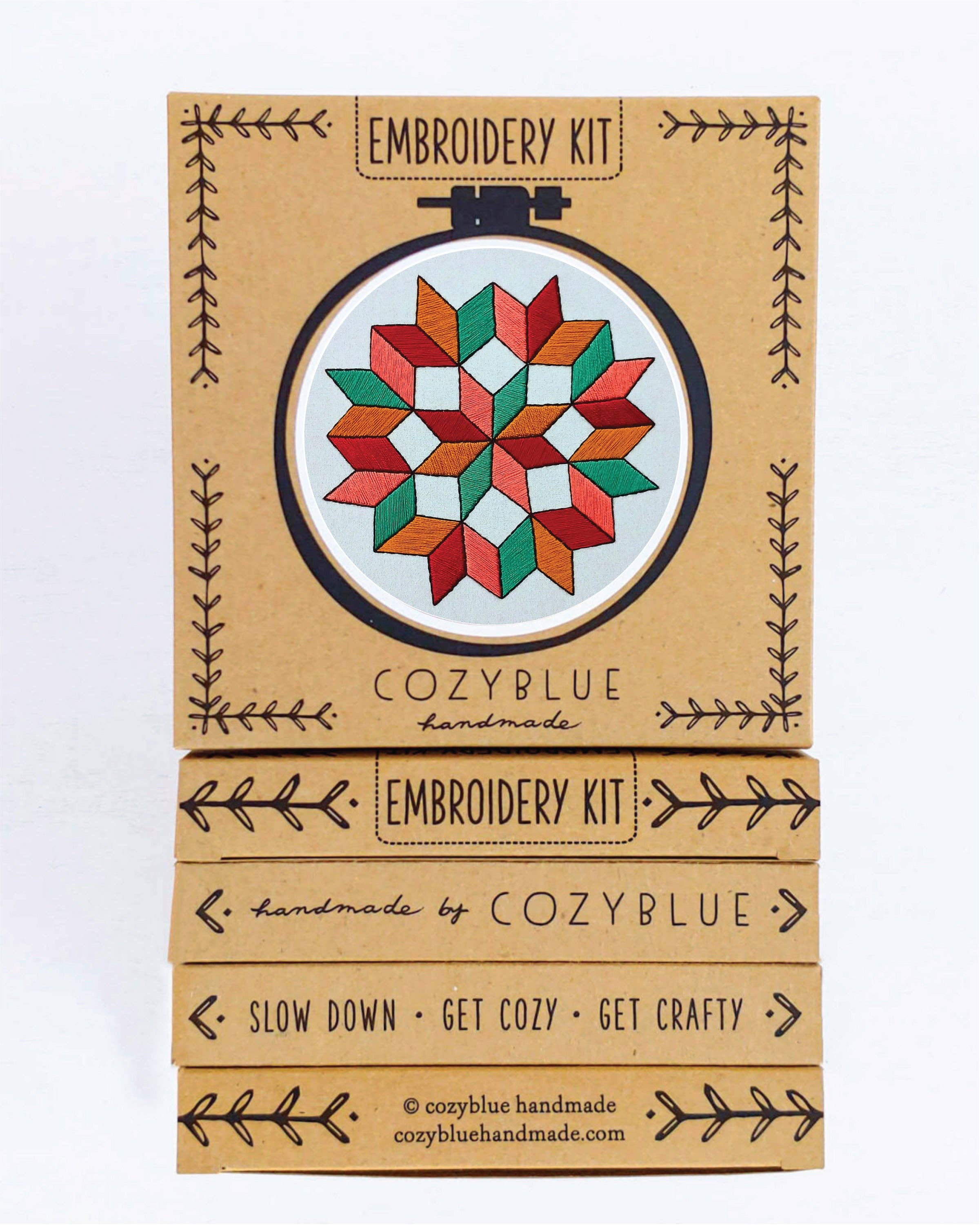 Cozy Blue Quilted wheel embroidery kit