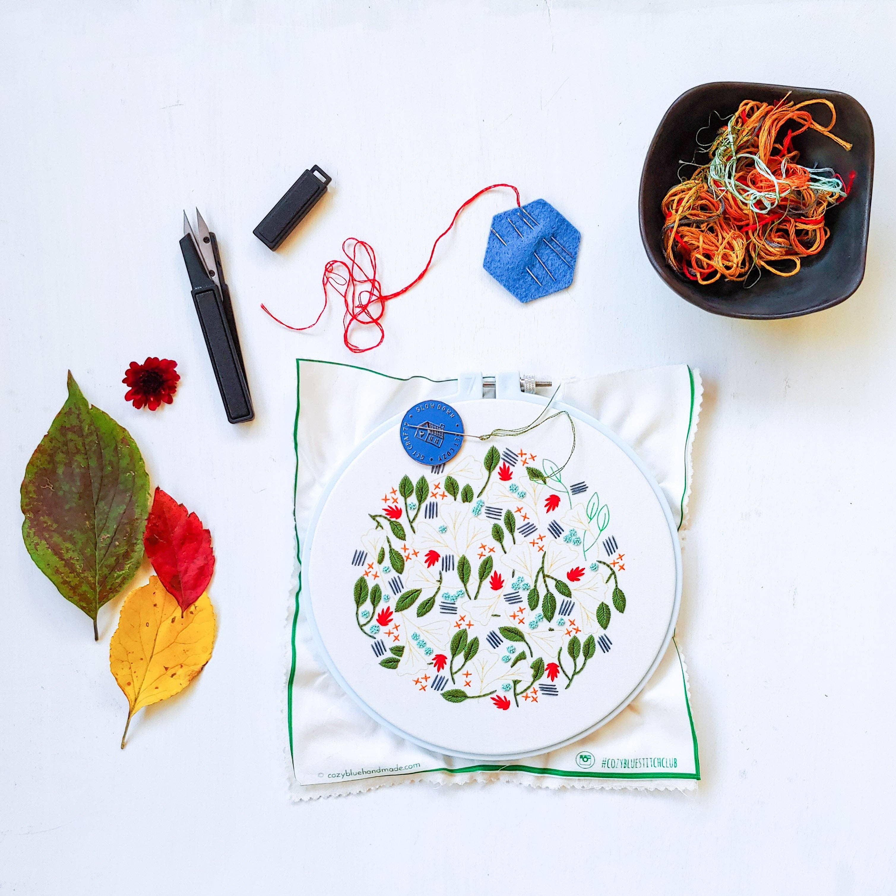 Cozy Blue Forest floor embroidery kit