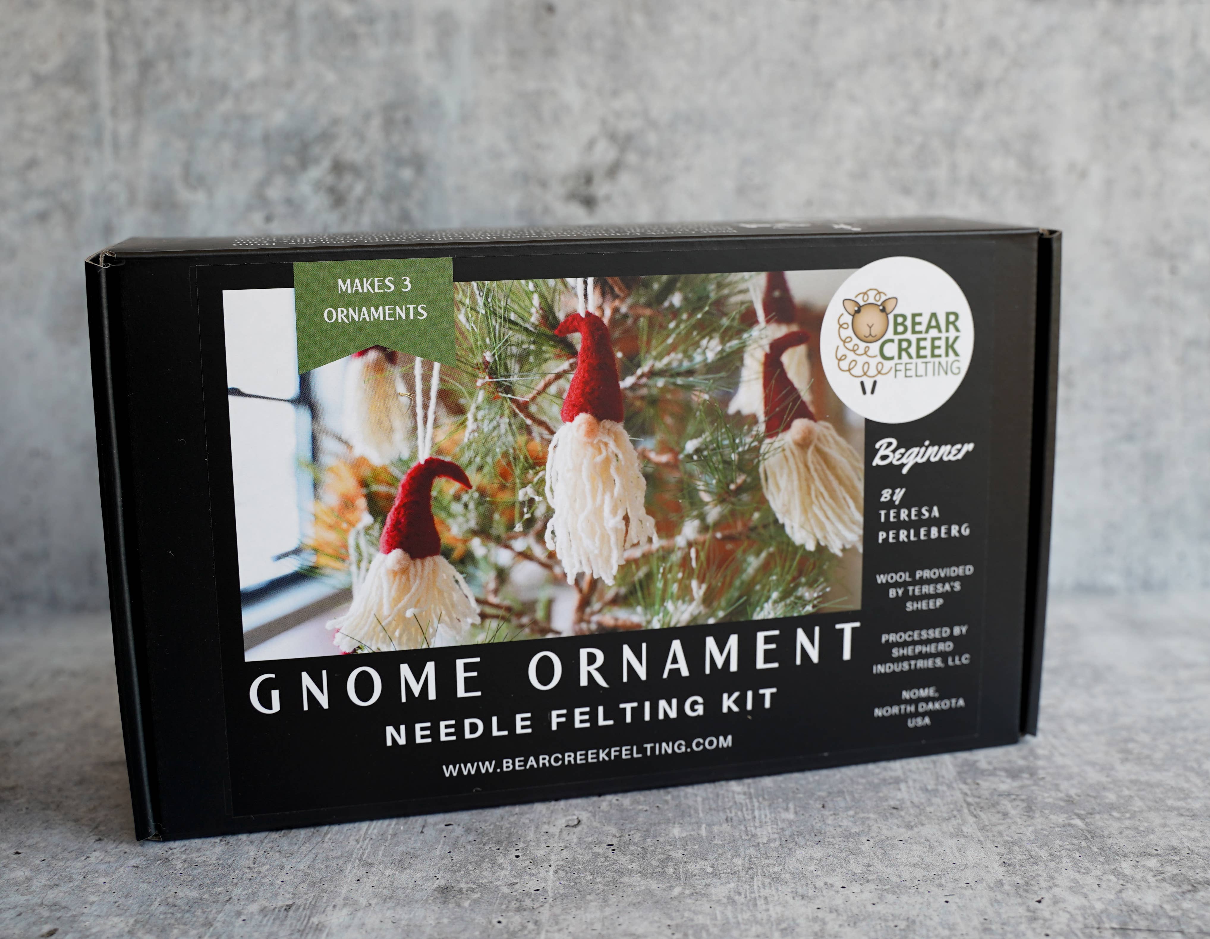 Gnome Ornaments Needle Felting Kit (makes 3 ornaments)
