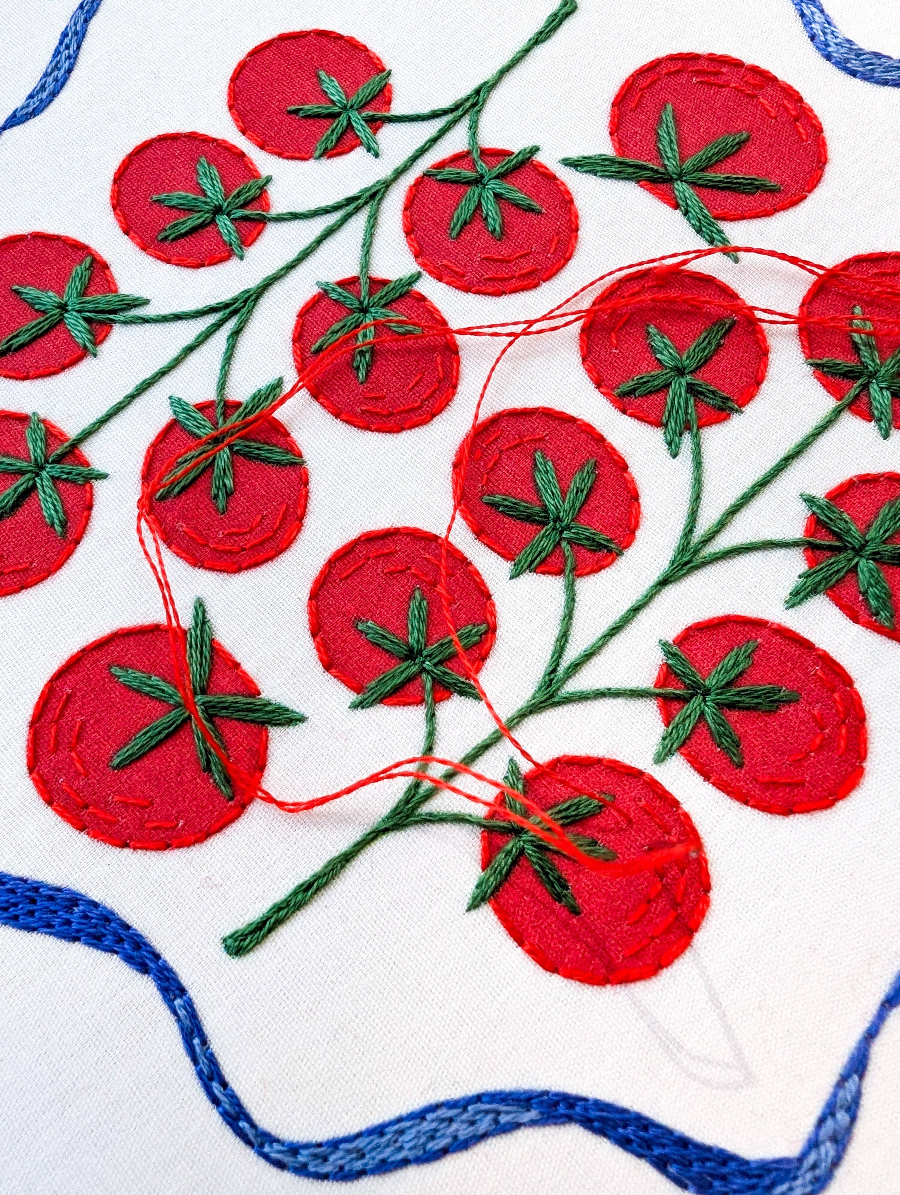Cozy Blue Tomatoes embroidery kit