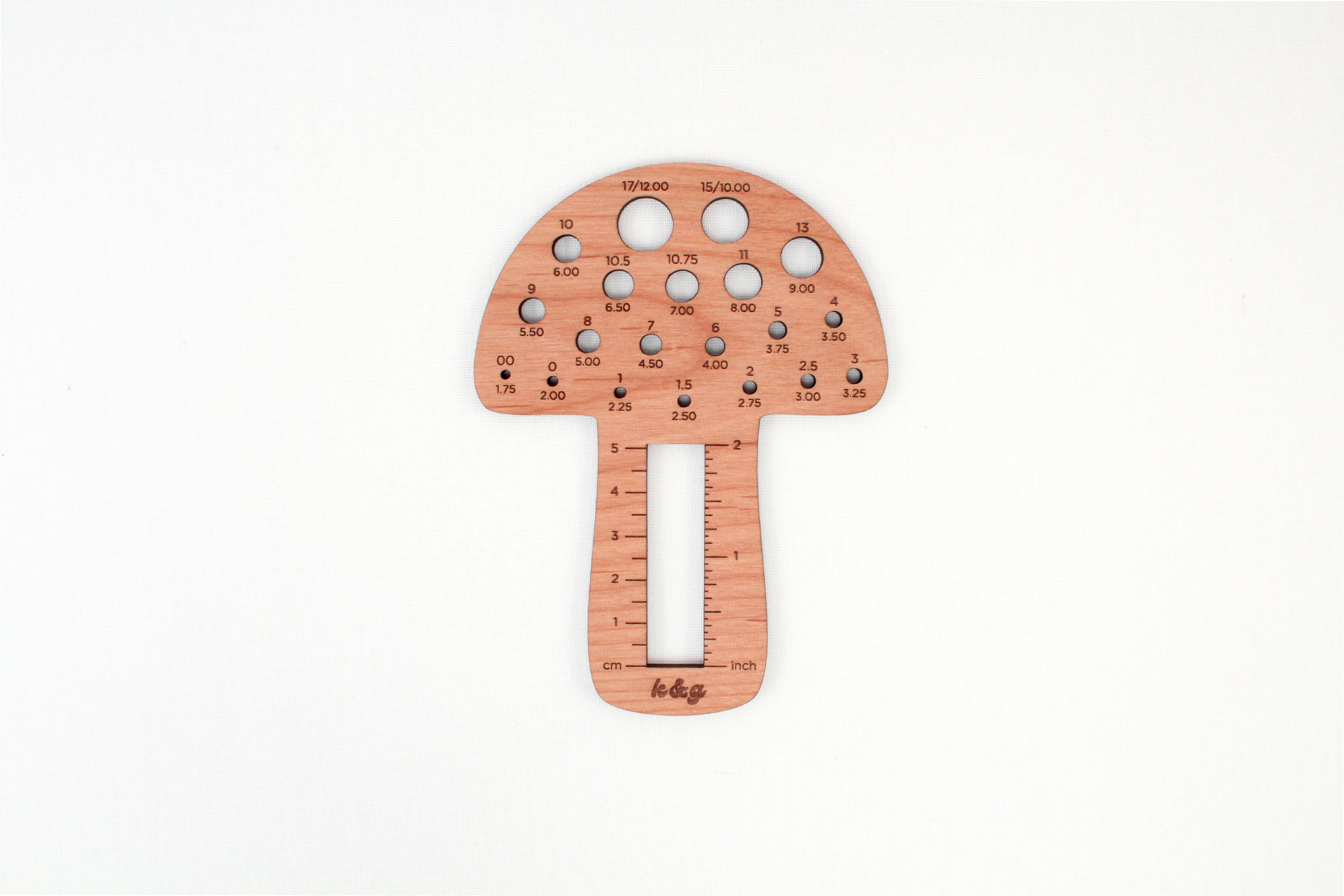 Mushroom Knitting Needle Gauge Tool