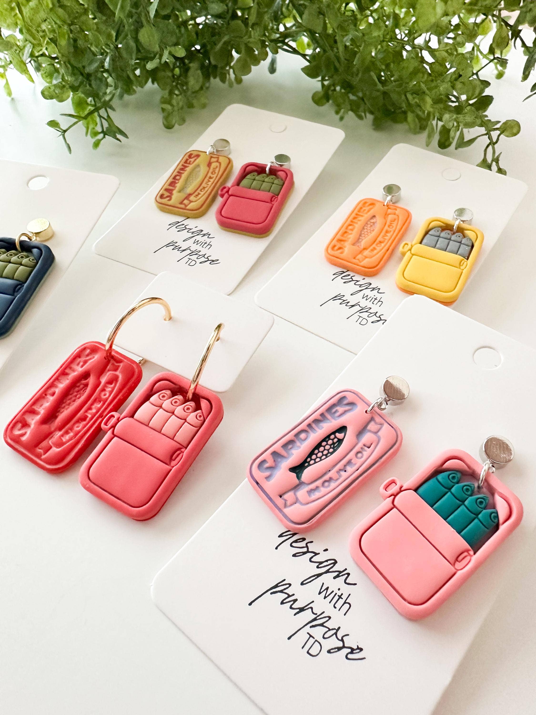 Sardine Can Clay Dangle Statement Earrings