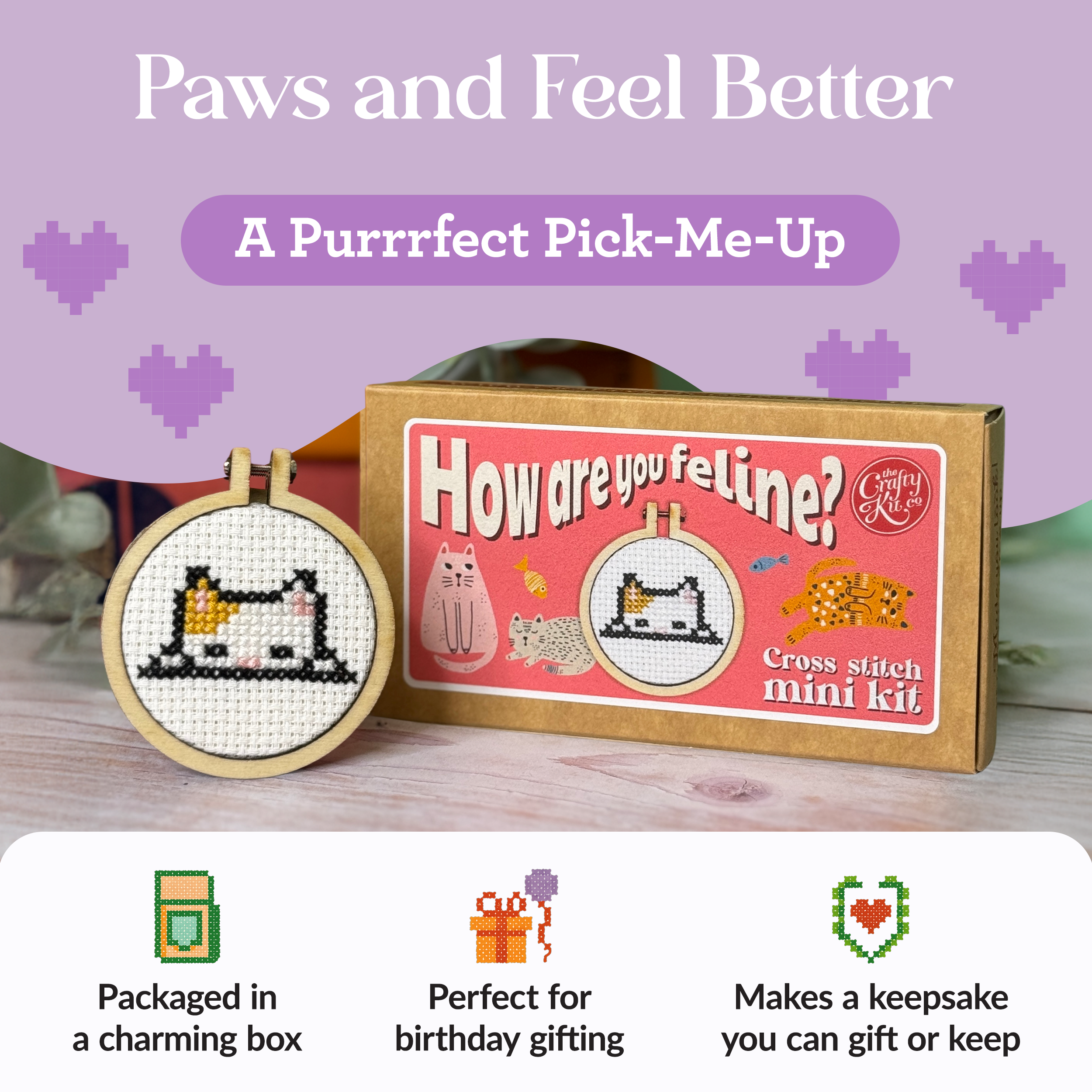 'How Are You Feline?' Mini Matchbox Cross Stitch Kit