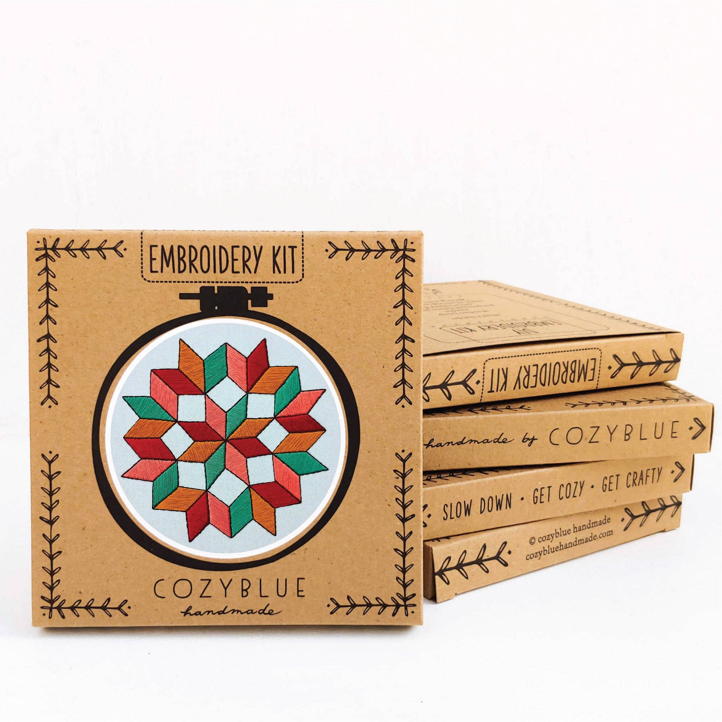 Cozy Blue Quilted wheel embroidery kit