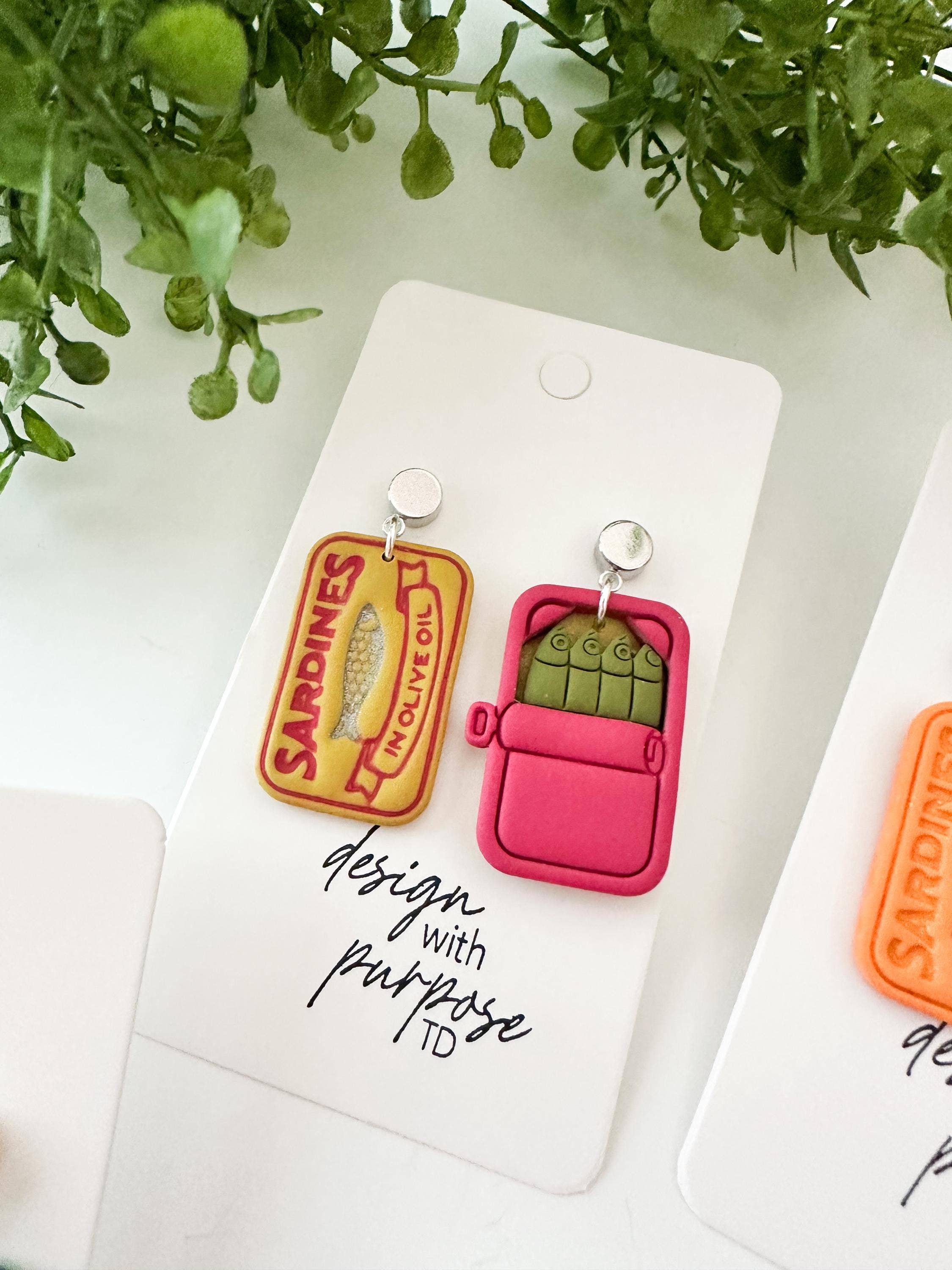 Sardine Can Clay Dangle Statement Earrings