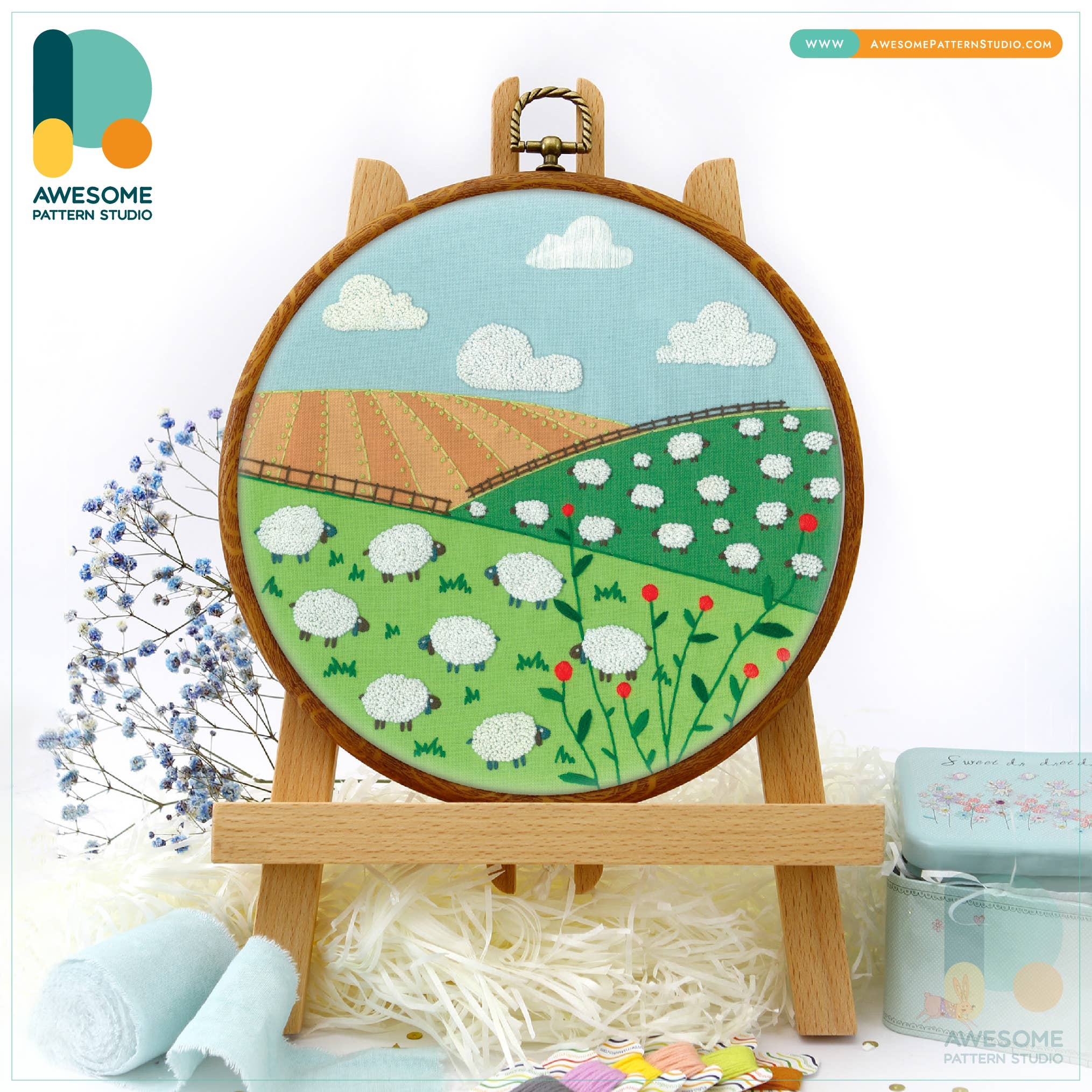 Field of Sheep Embroidery Kit