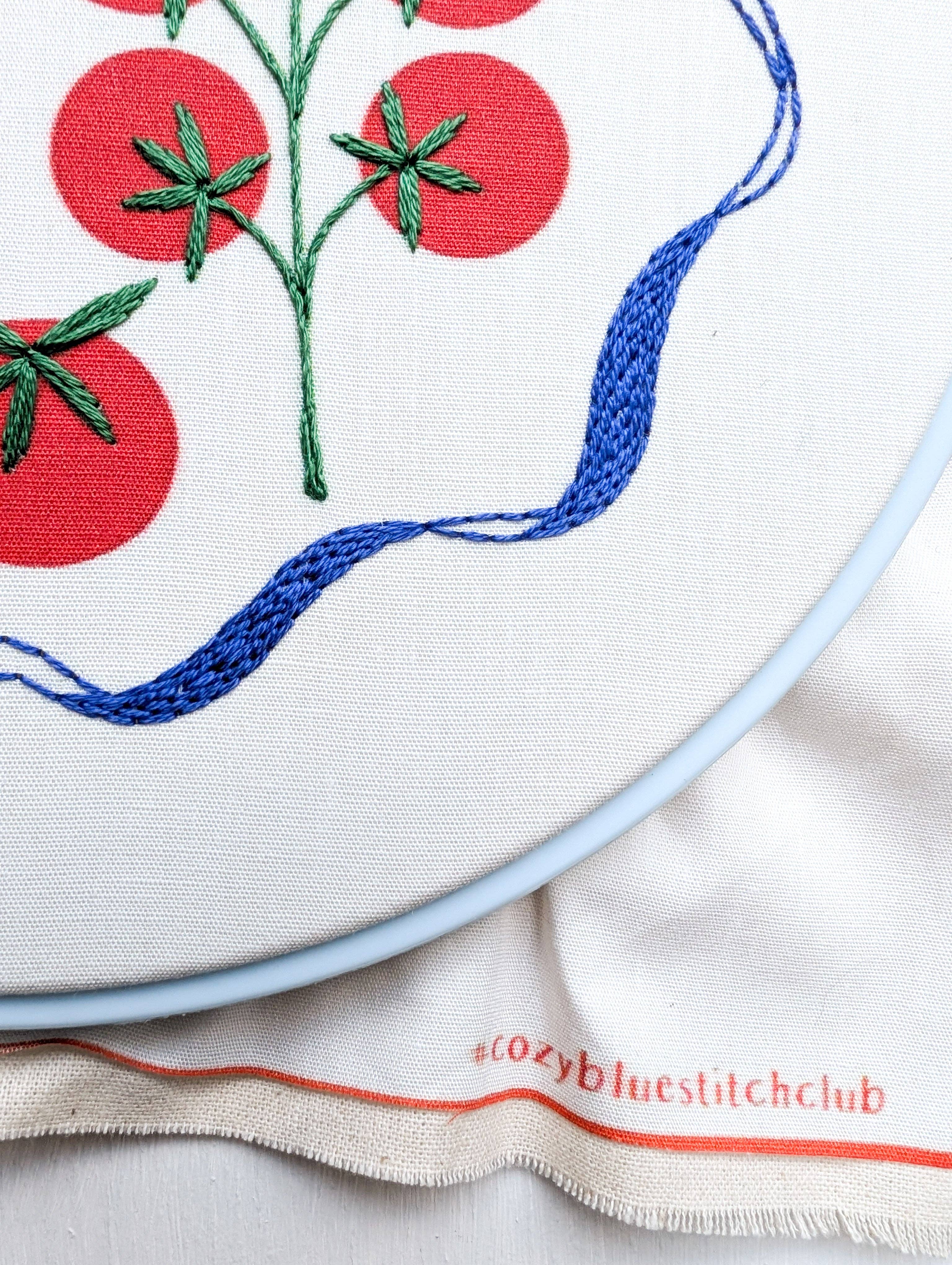 Cozy Blue Tomatoes embroidery kit