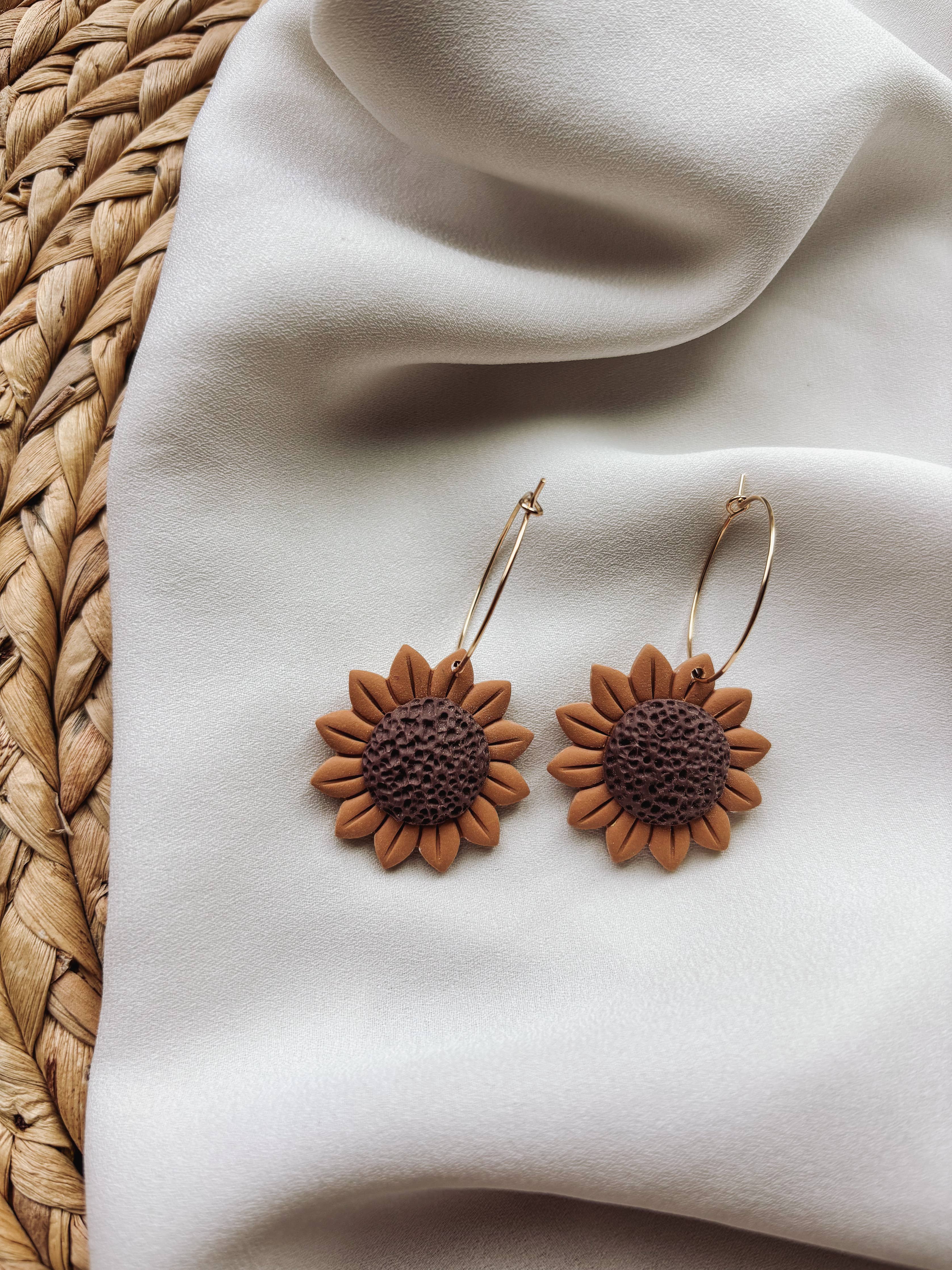Sunflower Hoop Earrings, Sunflowers, Fall Earrings