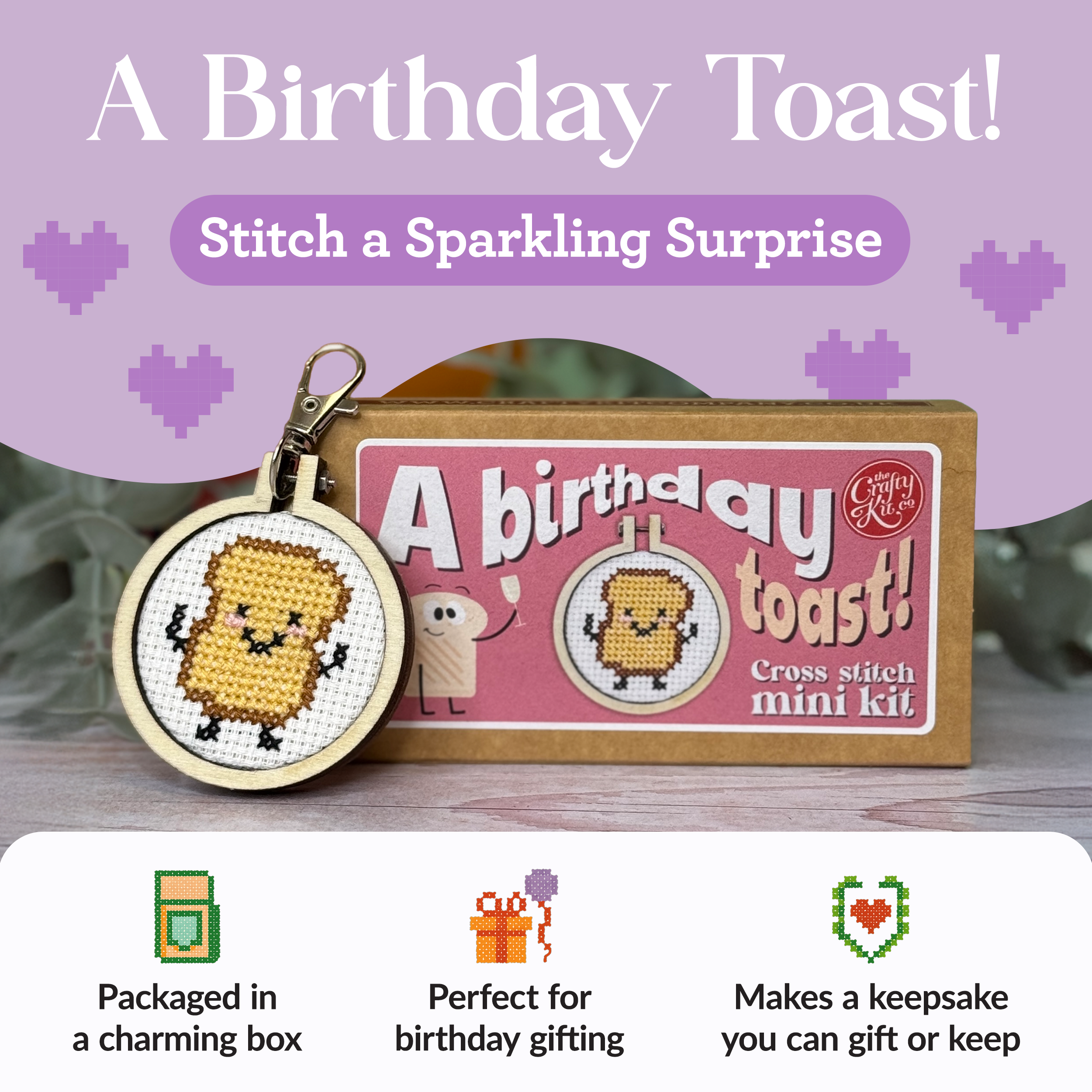'A Birthday Toast' Mini Matchbox Cross Stitch Kit