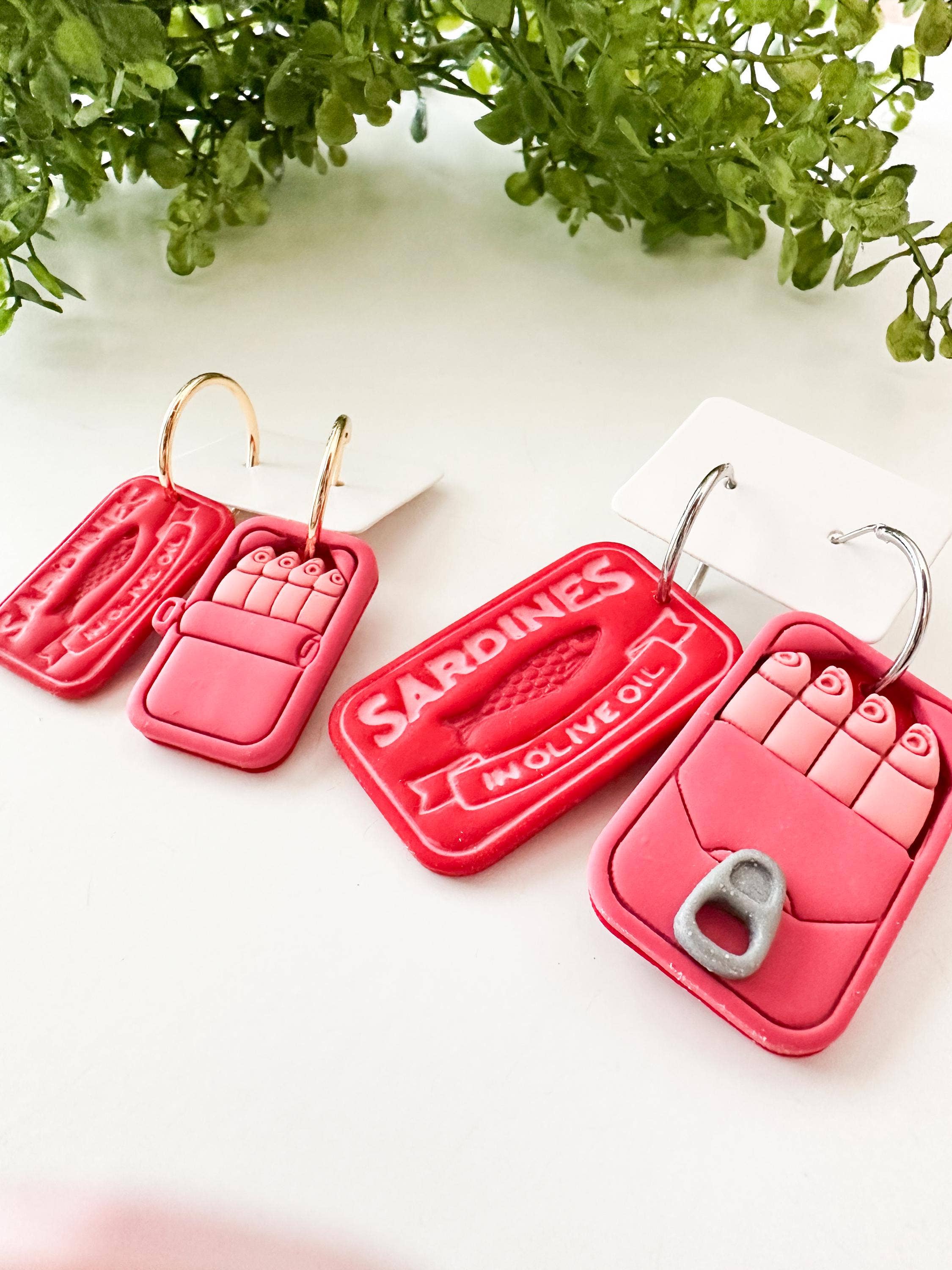Sardine Can Clay Dangle Statement Earrings