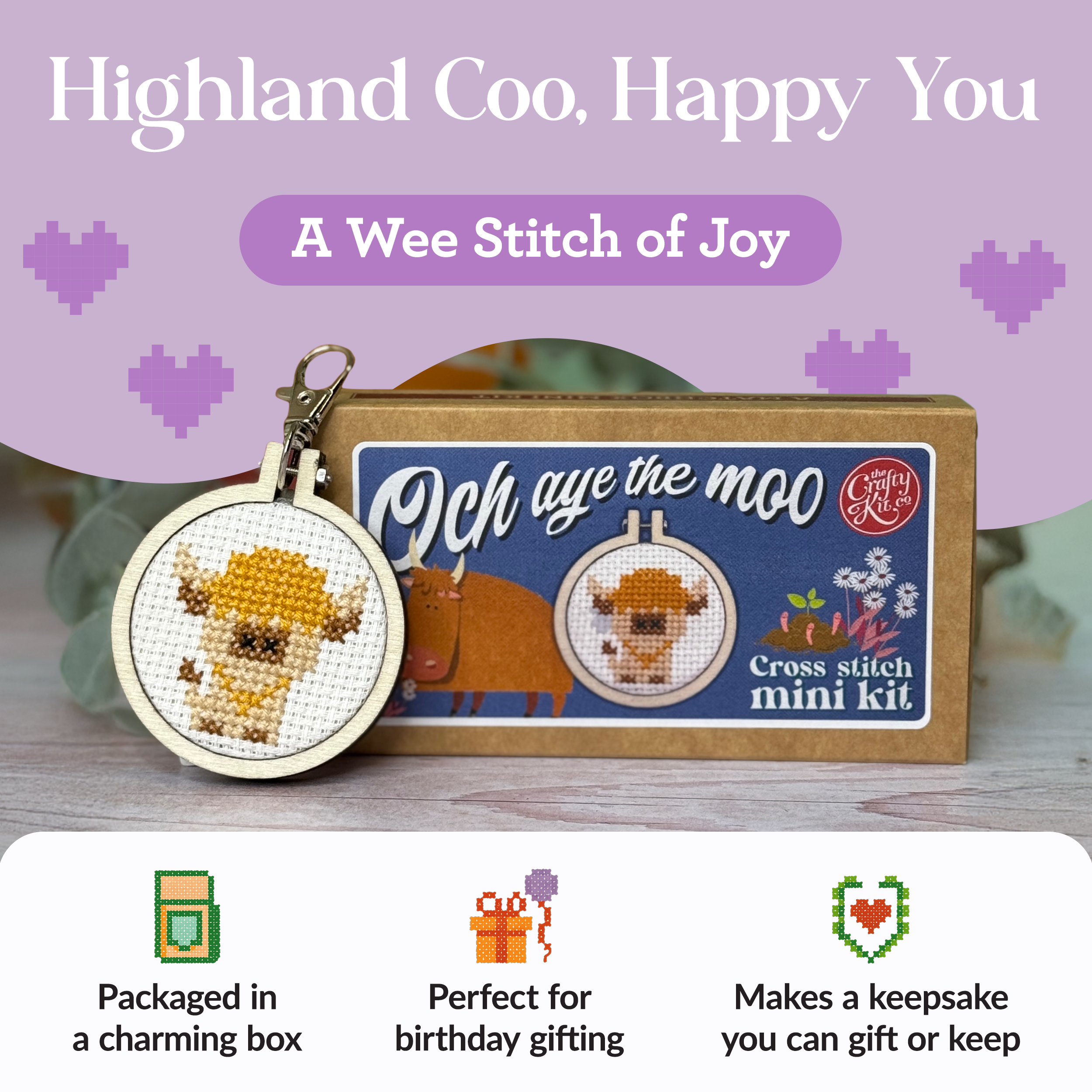 'Och Aye the Moo' Mini Matchbox Cross Stitch Kit