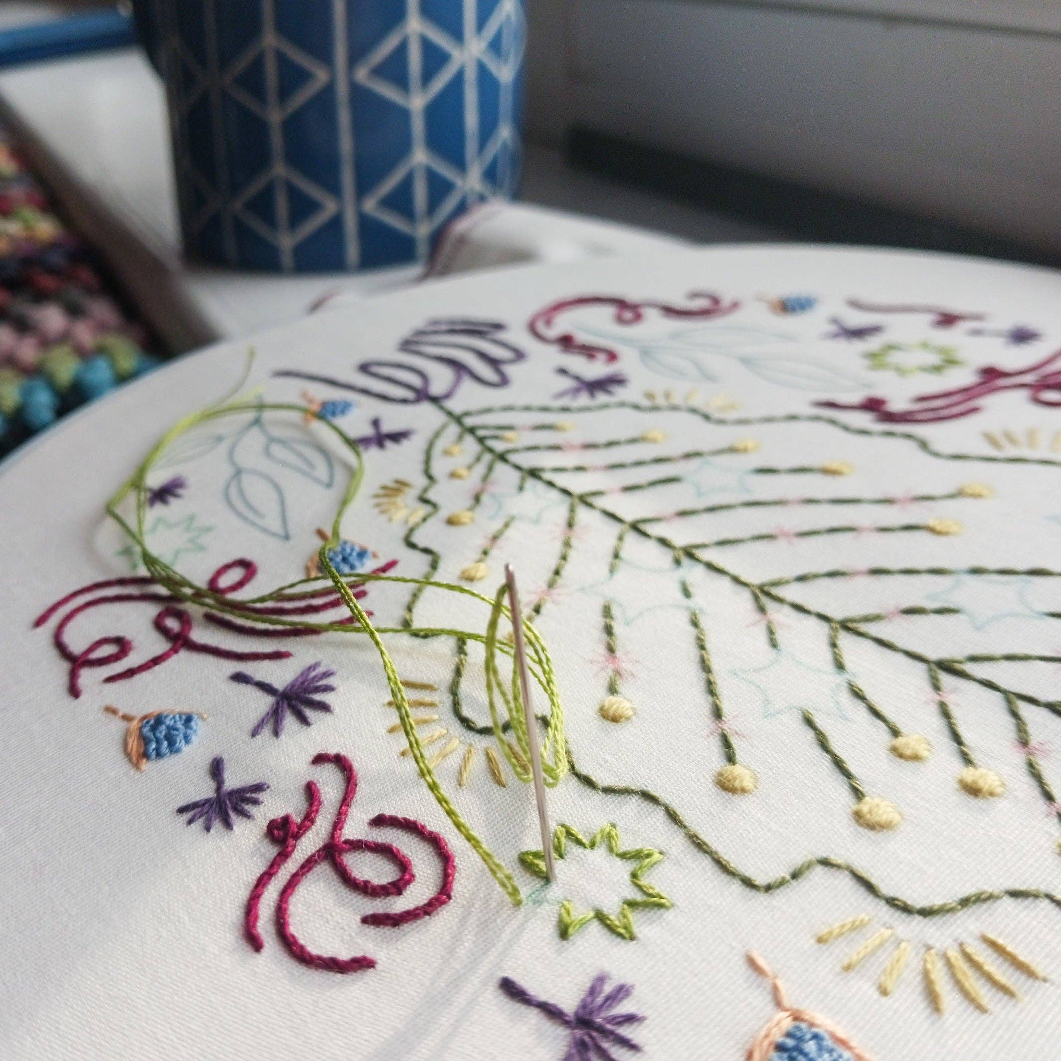 Cozy Blue Autumn embroidery kit
